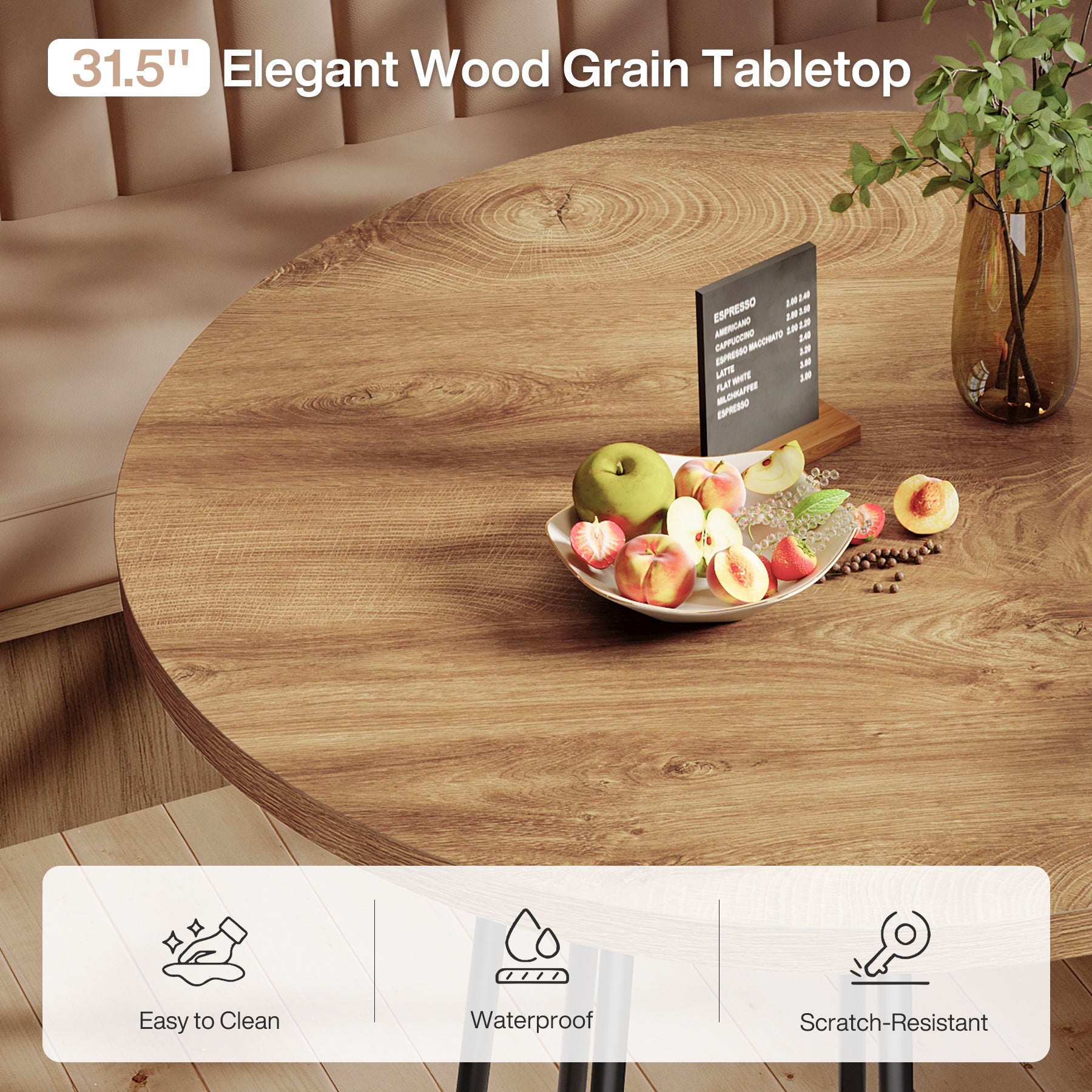 31.5" Round Dining Table For 2-4, Small Kitchen Dinner Table With Metal Base