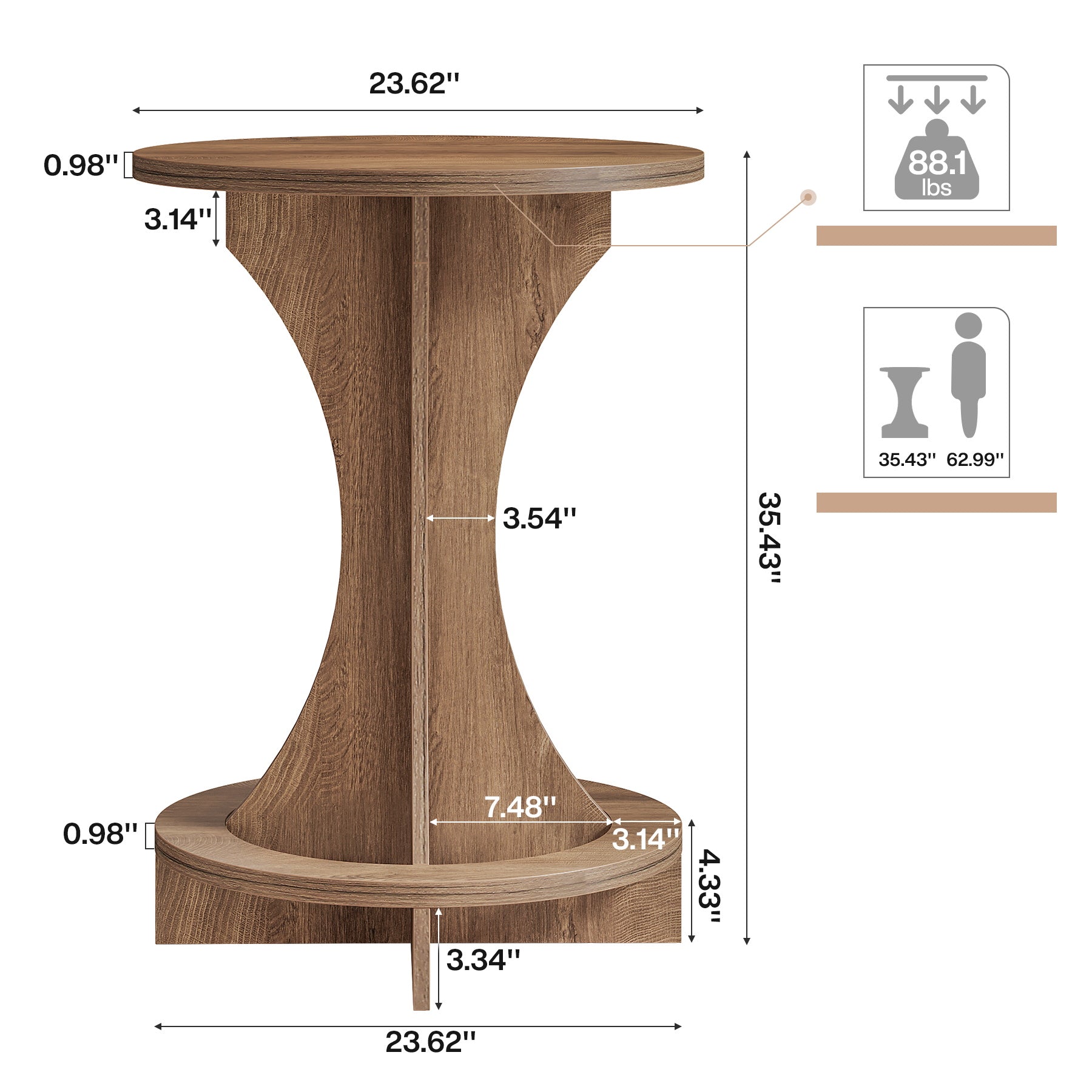 Round Bar Table, 35.4" Tall Bistro Pub Table with Curved Base