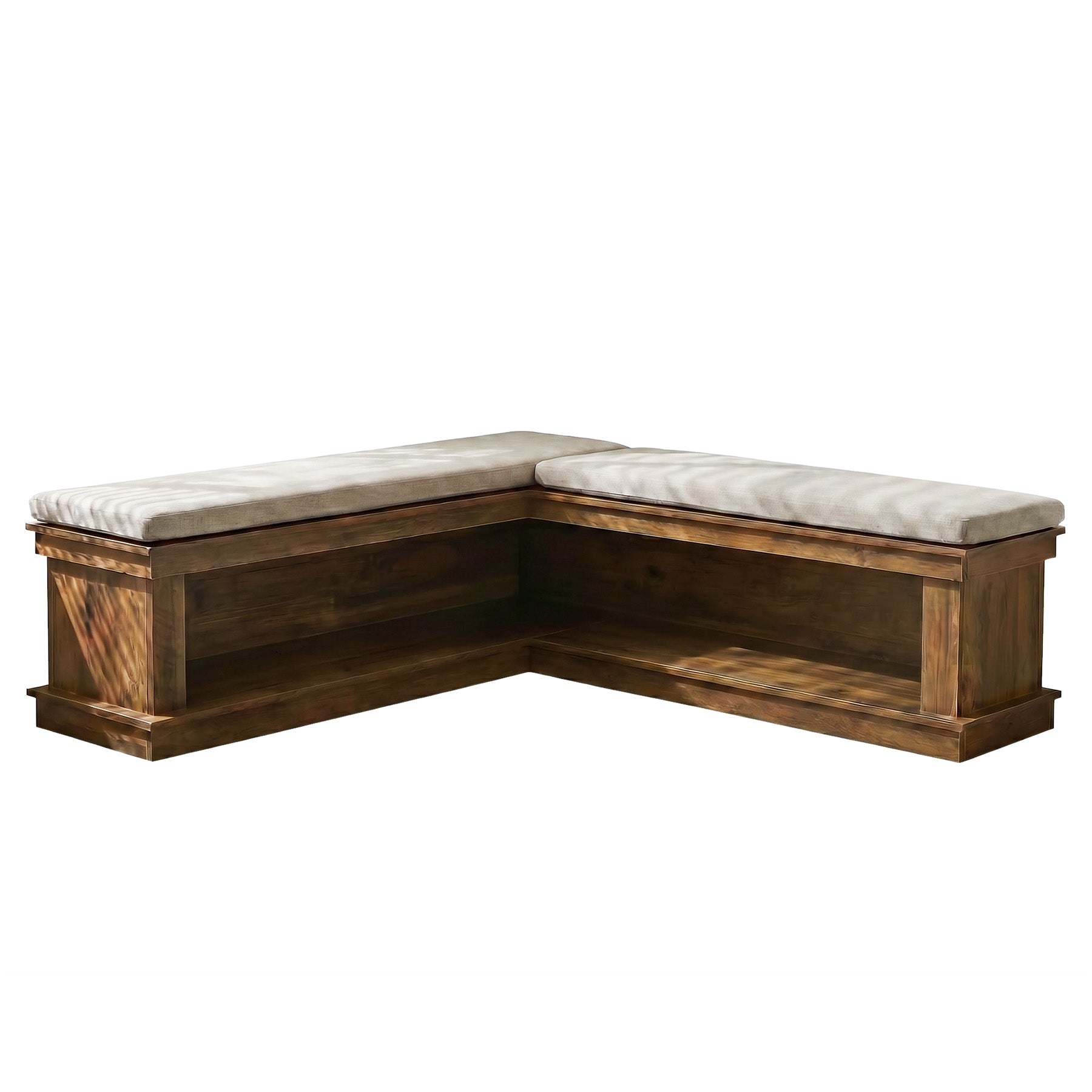L-Shaped Storage Bench with Cushion, 63" Entryway Shoe Bench with Open Shelves