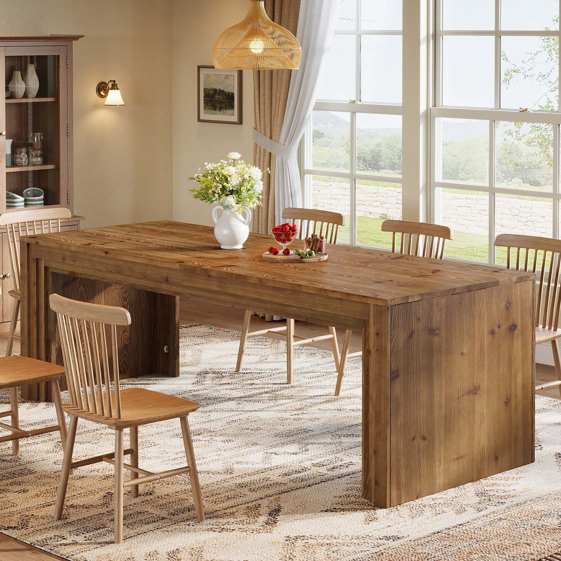 Solid Wood Dining Table for 6-10, 78.7" Rectangular Kitchen Table for Dining Room