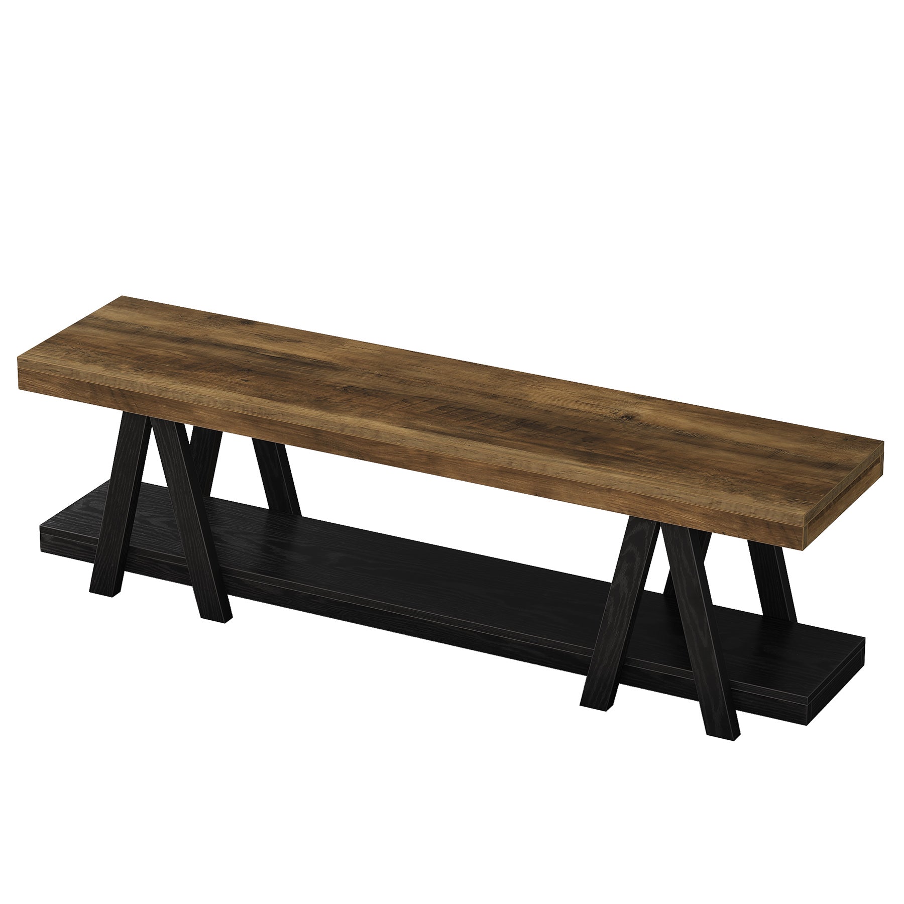 59.05" Entryway Bench with Shoe Storage, 2-Tier End of Bed Bench with Shelves