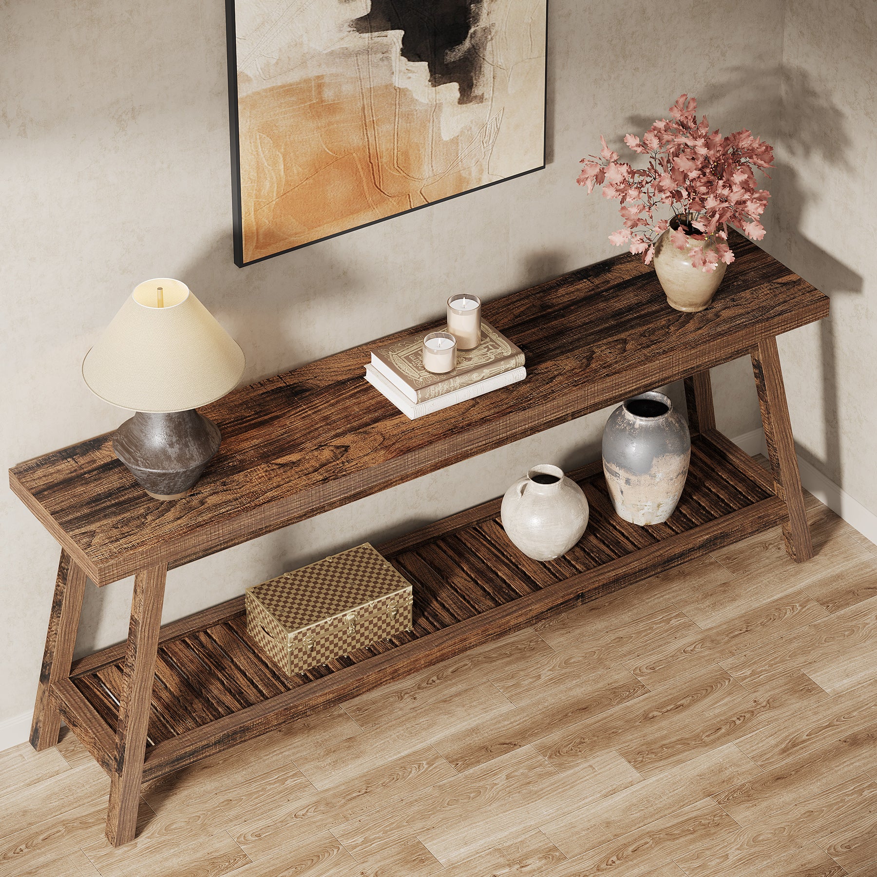 2-Tier Console Table, 70.9" Entryway Sofa Table for Hallway, Living Room