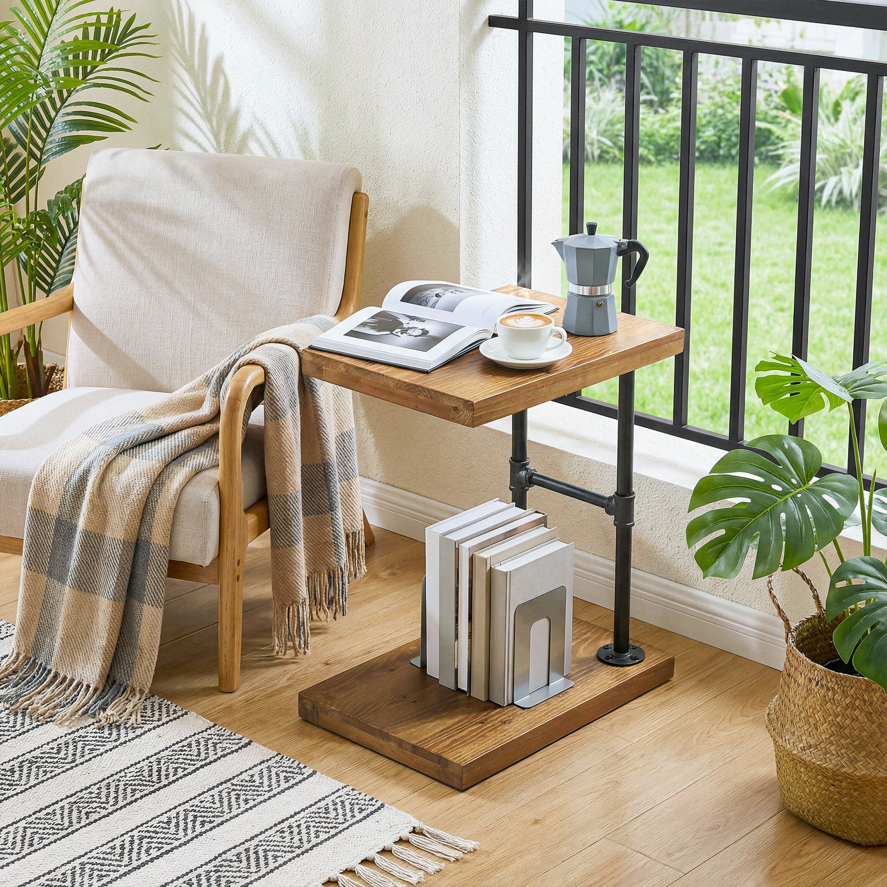 Tribesigns Narrow Solid Wood Nightstand, C-Shaped Bedside Table for Bedroom