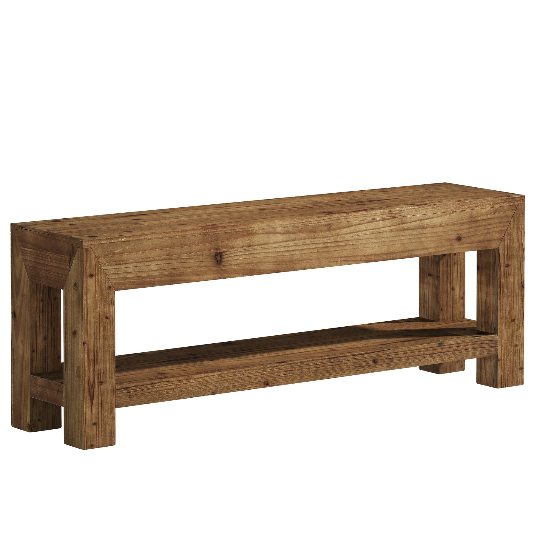 47.24" Solid Wood Entryway Bench, Narrow Shoe Bench with Open Shelves