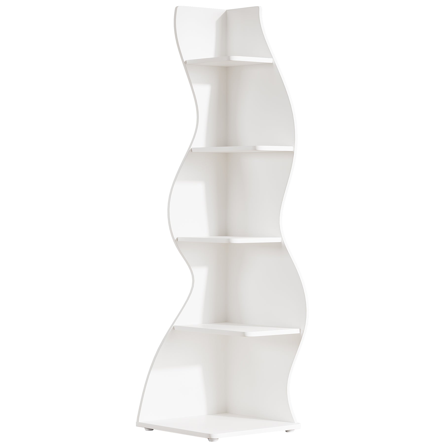 Wavy Corner Shelf, 5-Tier Bookshelf Bookcase Display Rack