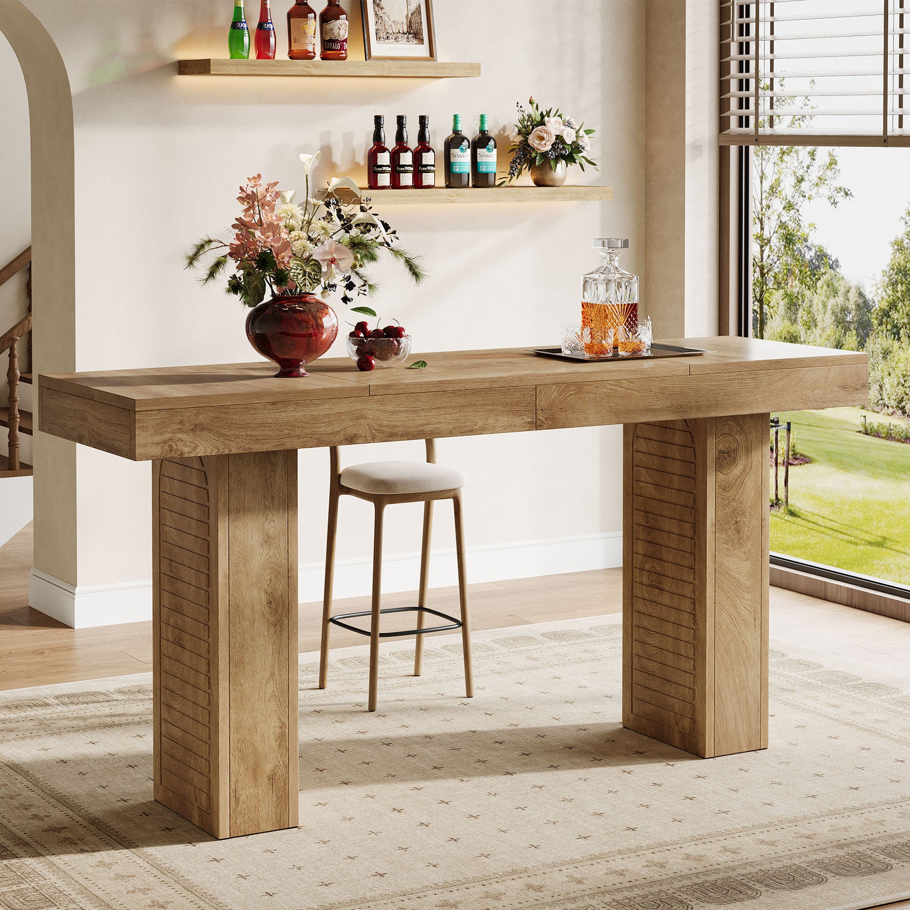 70.9" Bar Table, Counter Height Pub Table with Sturdy Pedestal Base