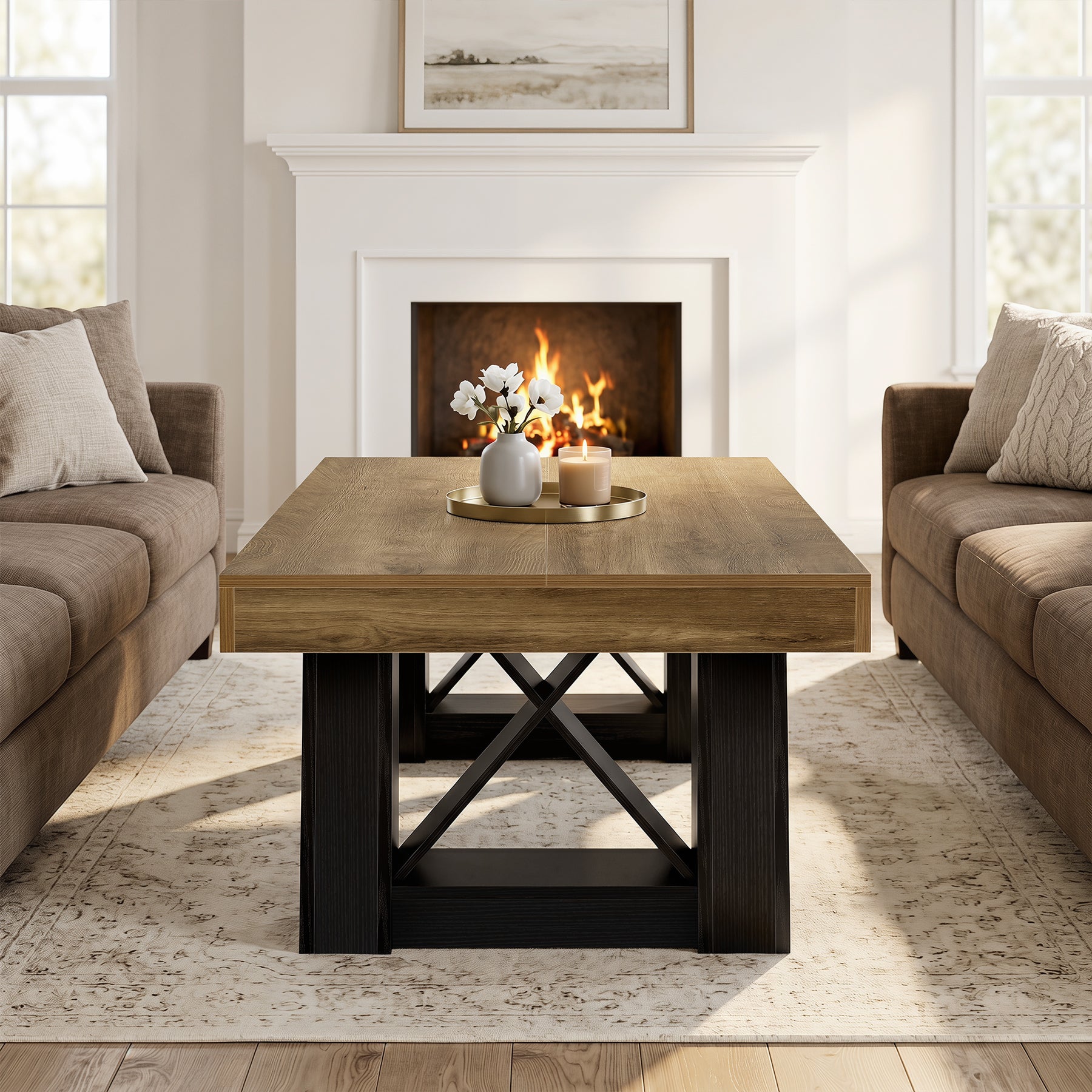 Tribesigns 55-Inch Large Coffee Table, Thick Top X-Frame Table for Living Room