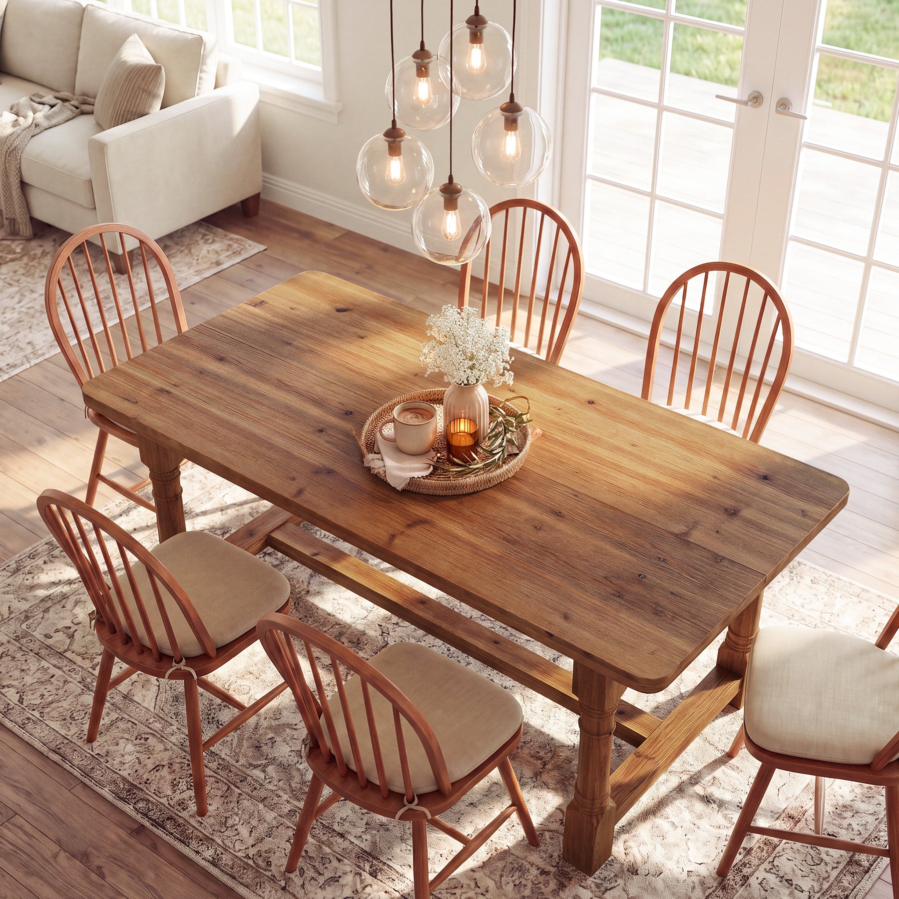 63" Solid Wood Dining Table, Farmhouse Kitchen Table with Trestle Base for 4-6