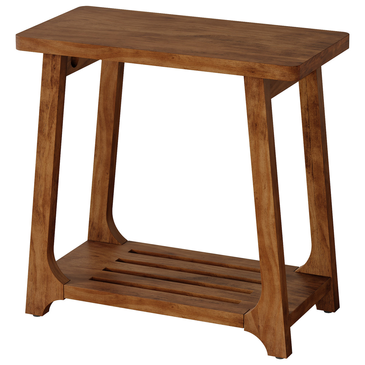 Narrow Solid Pine Wood Side Table, 2-Tier Rectangular End Table with Storage