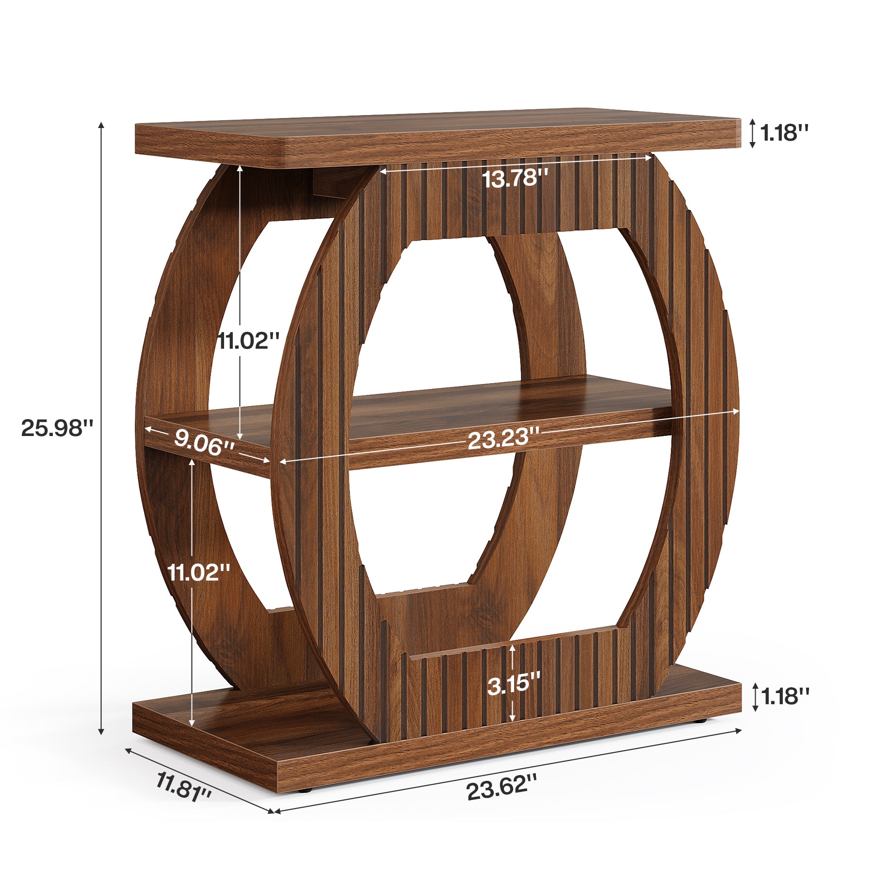 3 - Tier End Table, 26" Rectangle Side Table with 3 Storage Shelves Tribesigns
