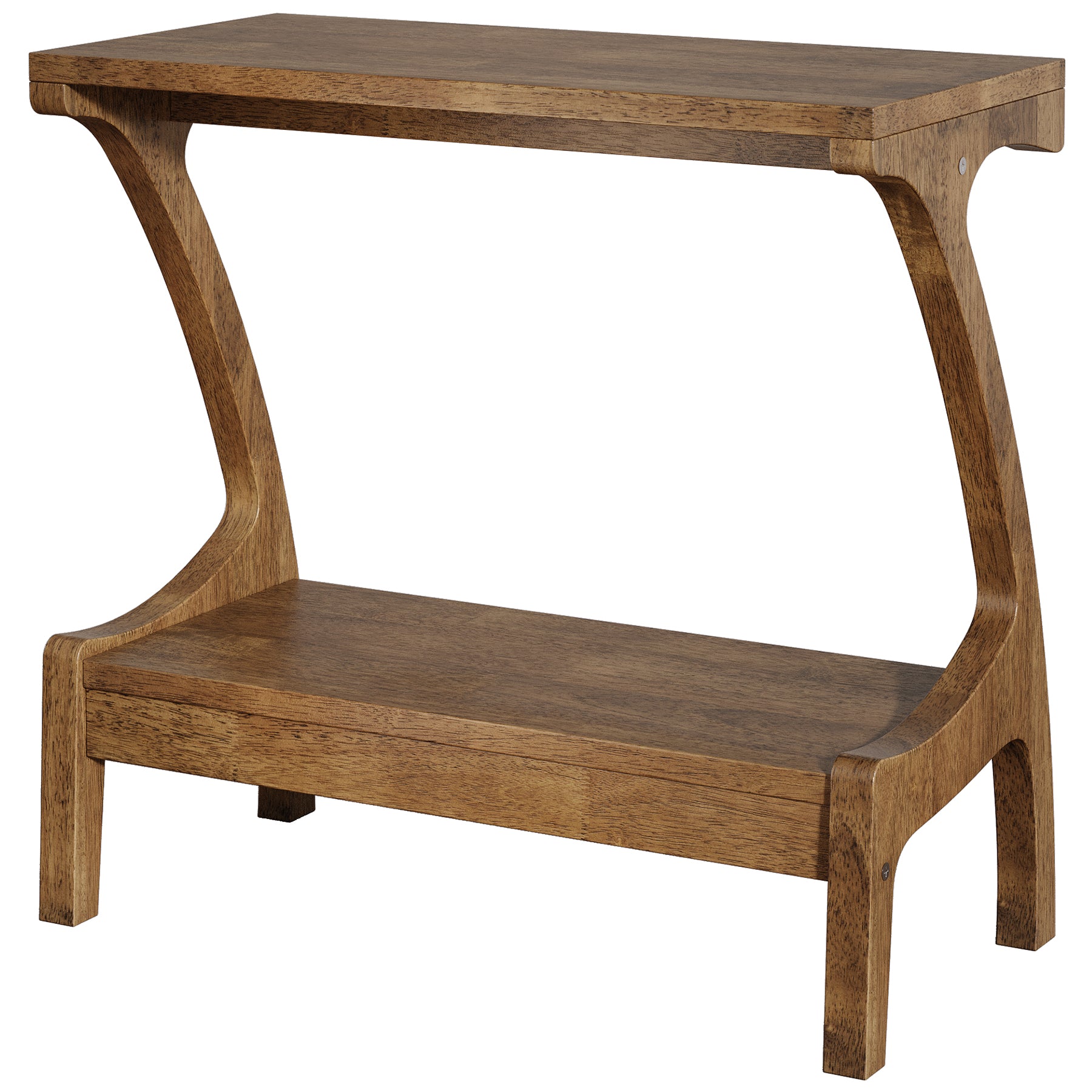Solid Wood End Table, Narrow Side Table with 2-Tier Storage Shelf