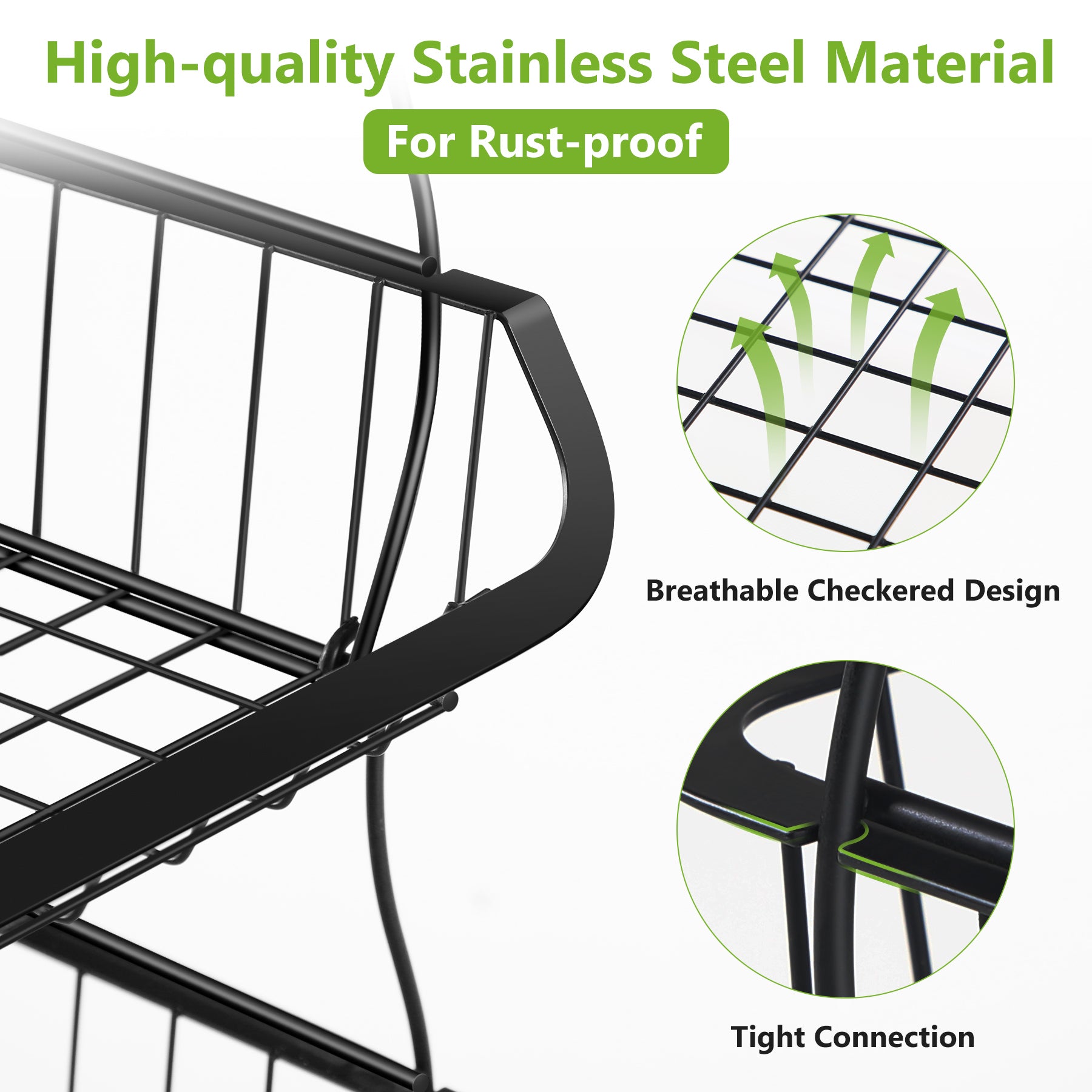 Fruit Basket, 3 Tier Stackable Metal Wire Basket Cart with Rolling Wheels