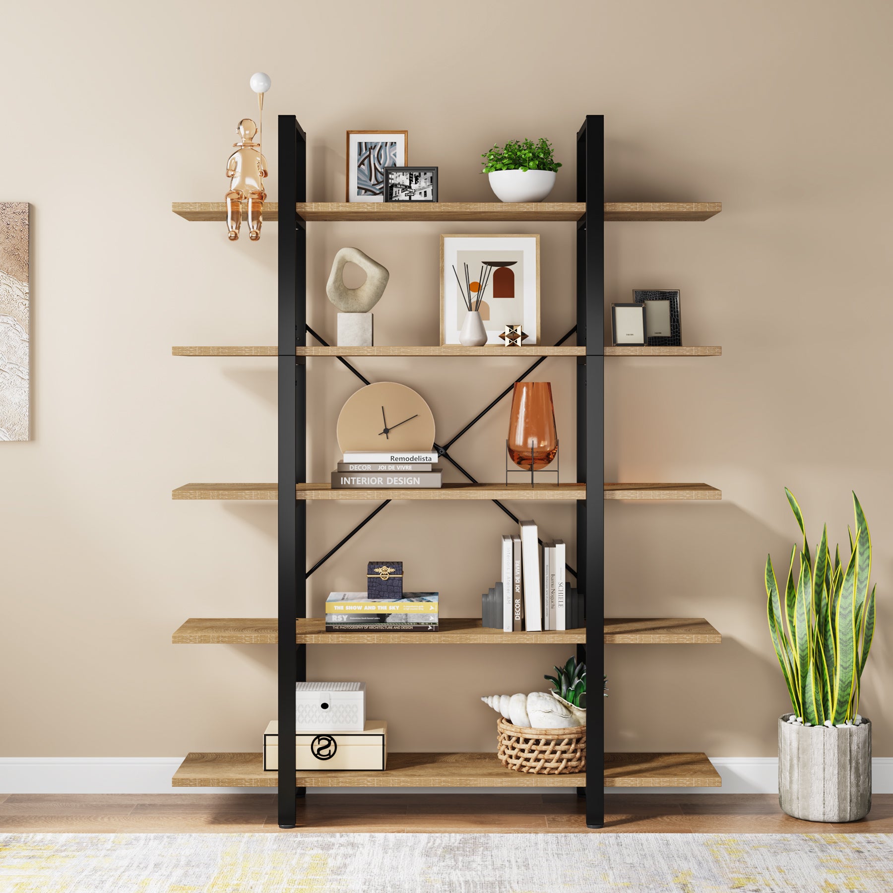 5-Tier Bookshelf, Open Etagere Bookcase Storage Display Rack