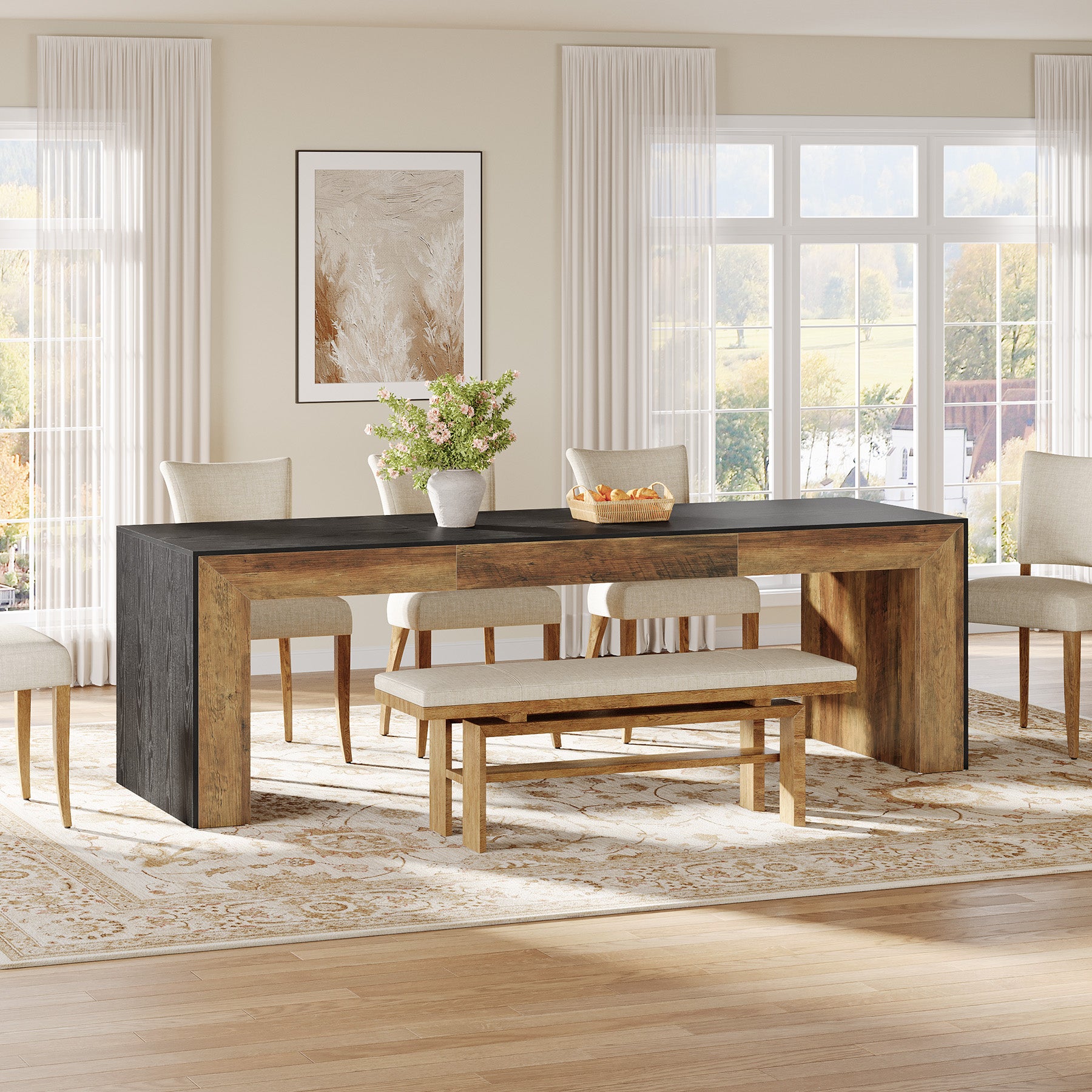 86.6" Long Dining Table, Rectangular Kitchen Table for 6-8 People