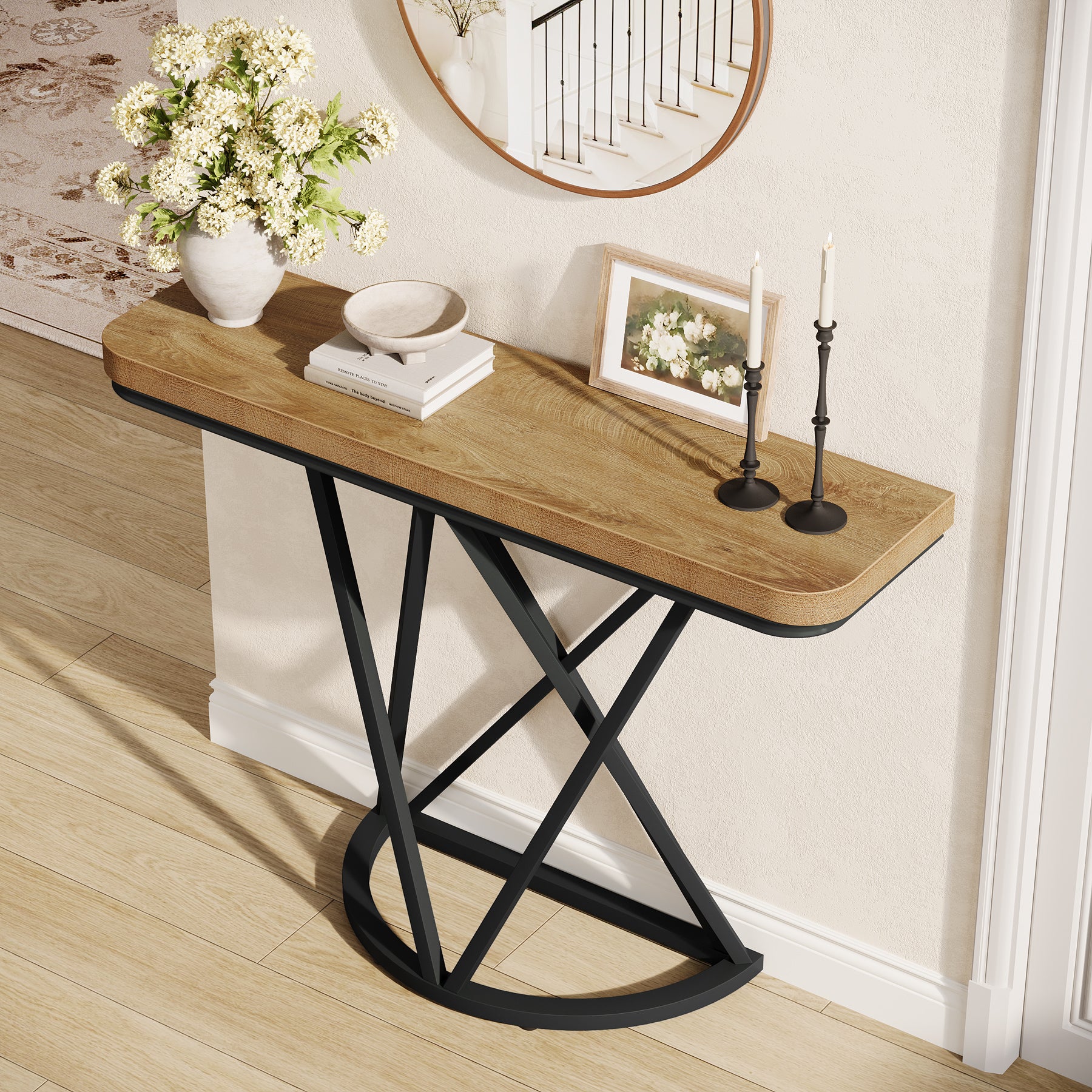 41.3" Industrial Console Table, Narrow Entryway Table with Metal Base