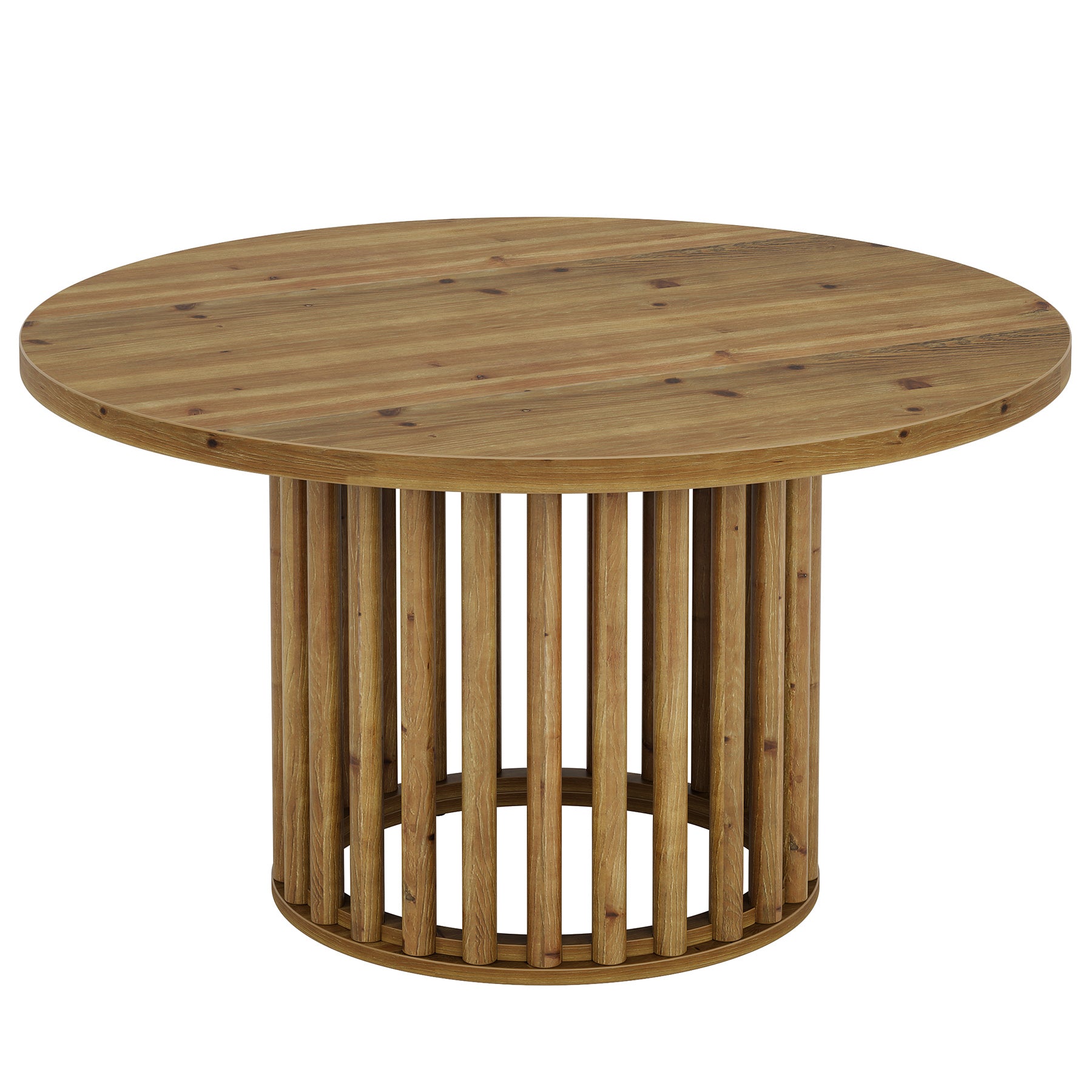 Solid Wood Round Coffee Table, 31.5" Center Tea Table with Cylindrical Hollow Base