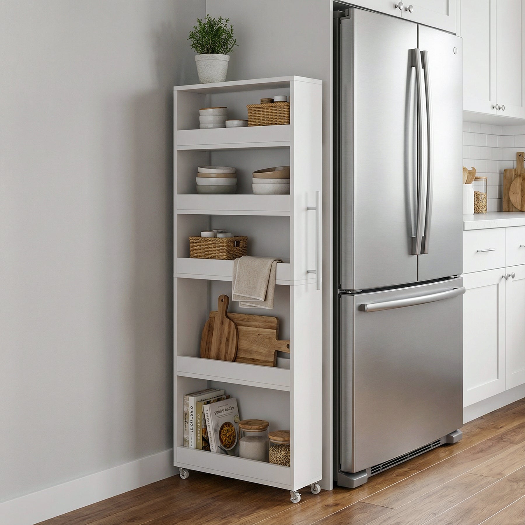 63" Utility Cart on Wheels, 5-Tier Narrow Mobile Shelf Organizer