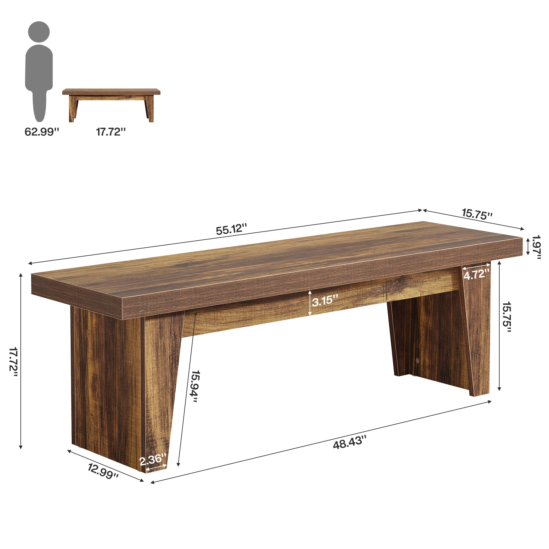55" Entryway Bench, Farmhouse Shoe Bench Indoor End of Bed Stool
