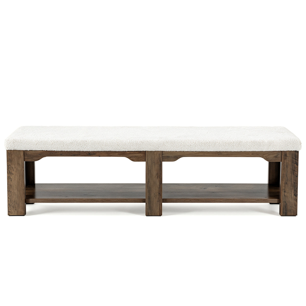 71" Wide Entryway Shoe Bench, Farmhouse Cushioned Seat & Lower Open Storage Shelf