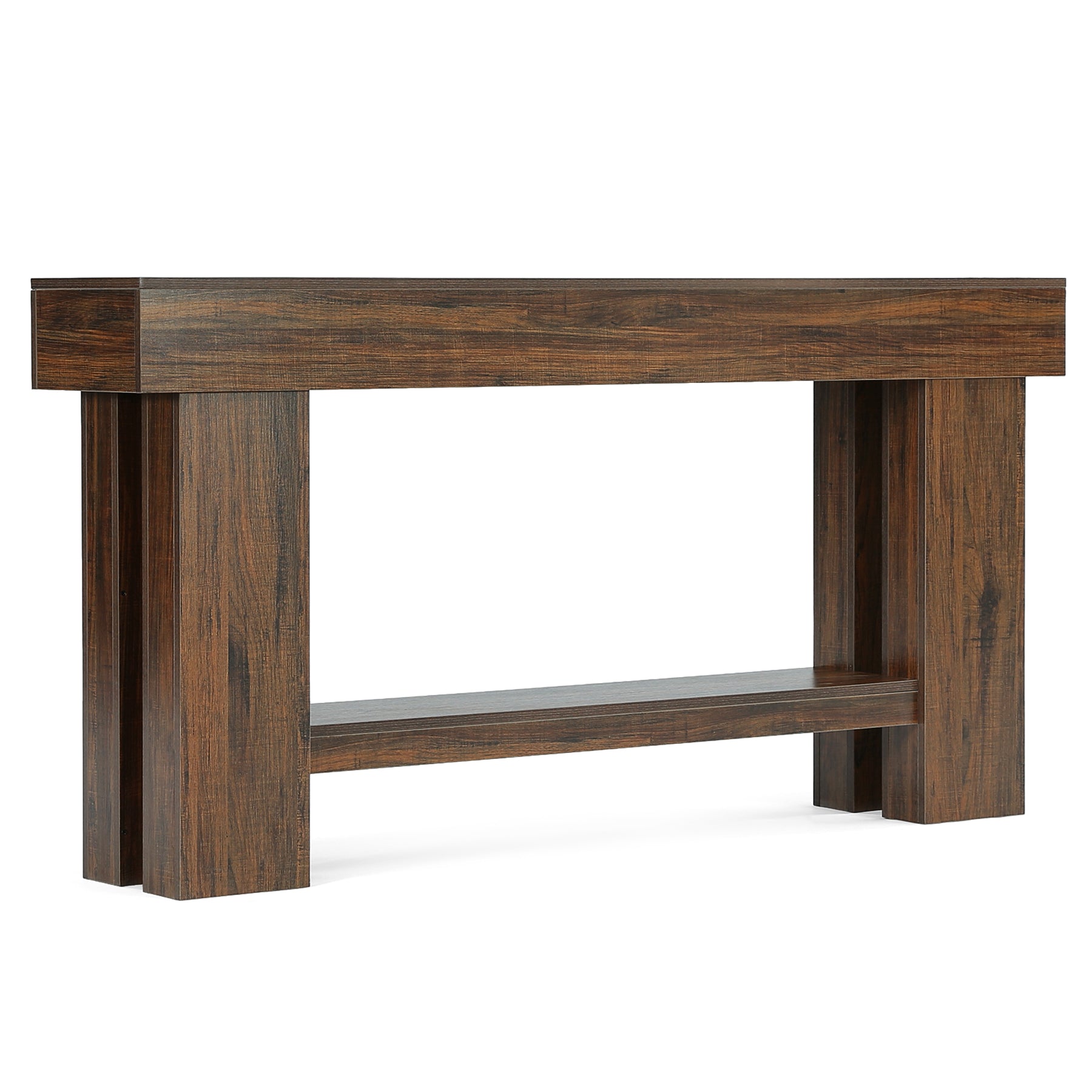 63" Industrial Console Table with Storage Shelf, 2-Tier Sofa Table for Behind Couch