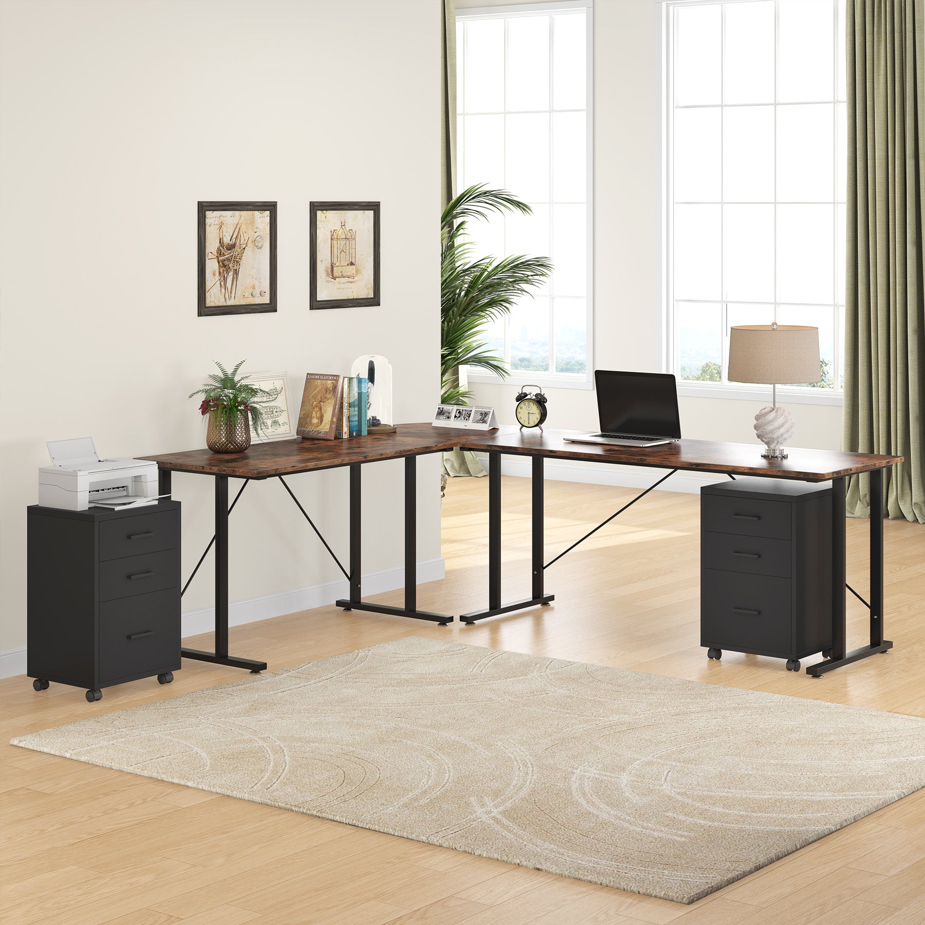 3-Drawer File Cabinet, Modern Rolling Printer Stand for Home Office