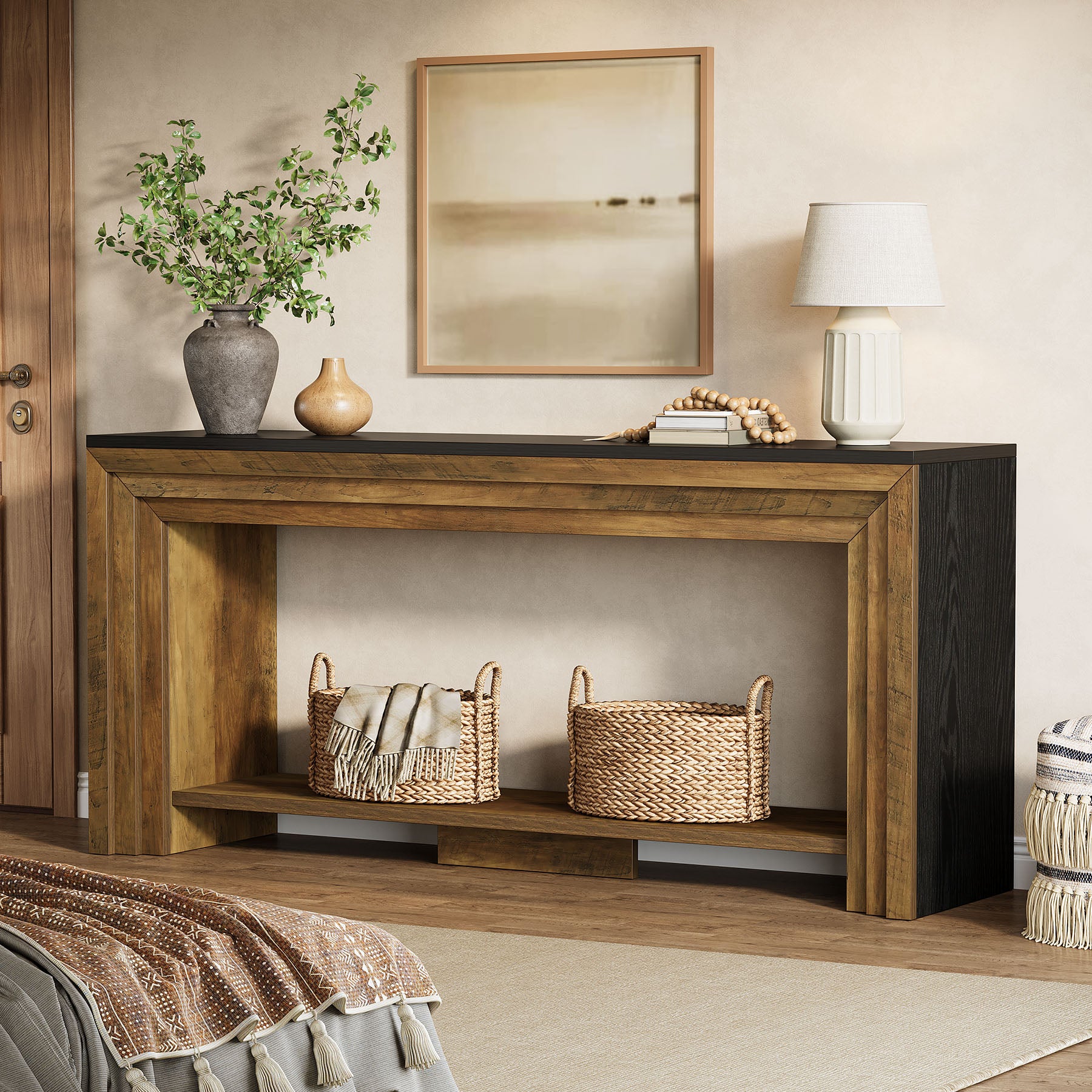 70.9" Console Table, 2-Tier Narrow Entryway Sofa Table with Storage