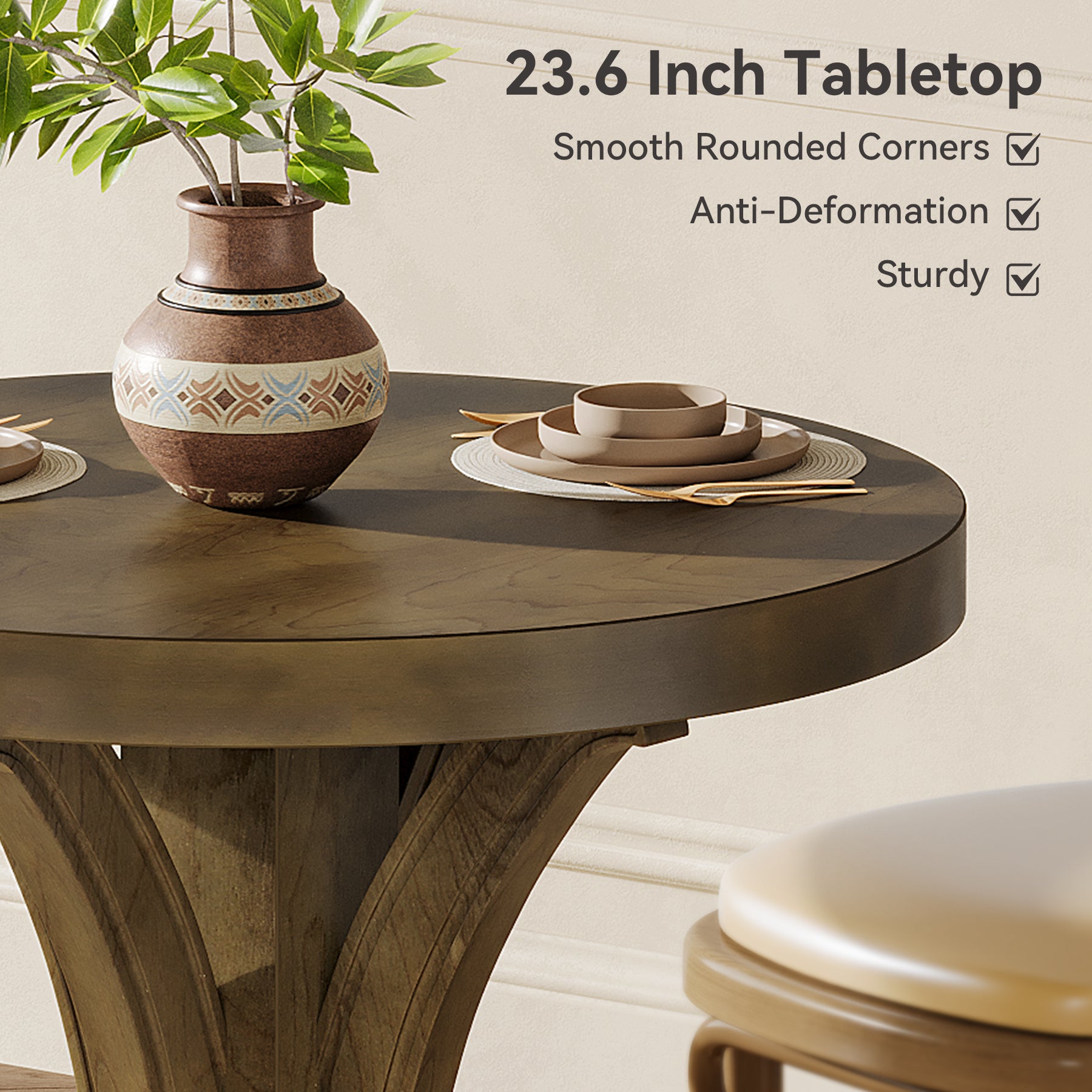 Round Dining Table for 2, 24" Bistro Kitchen Table with Solid Fir Legs