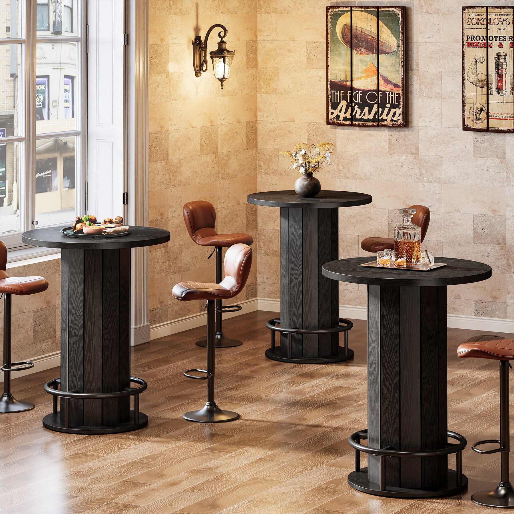 31" Bar Table, Round Bistro Pub Table with Footrest for Dining Coffee Cocktail(Only Table)