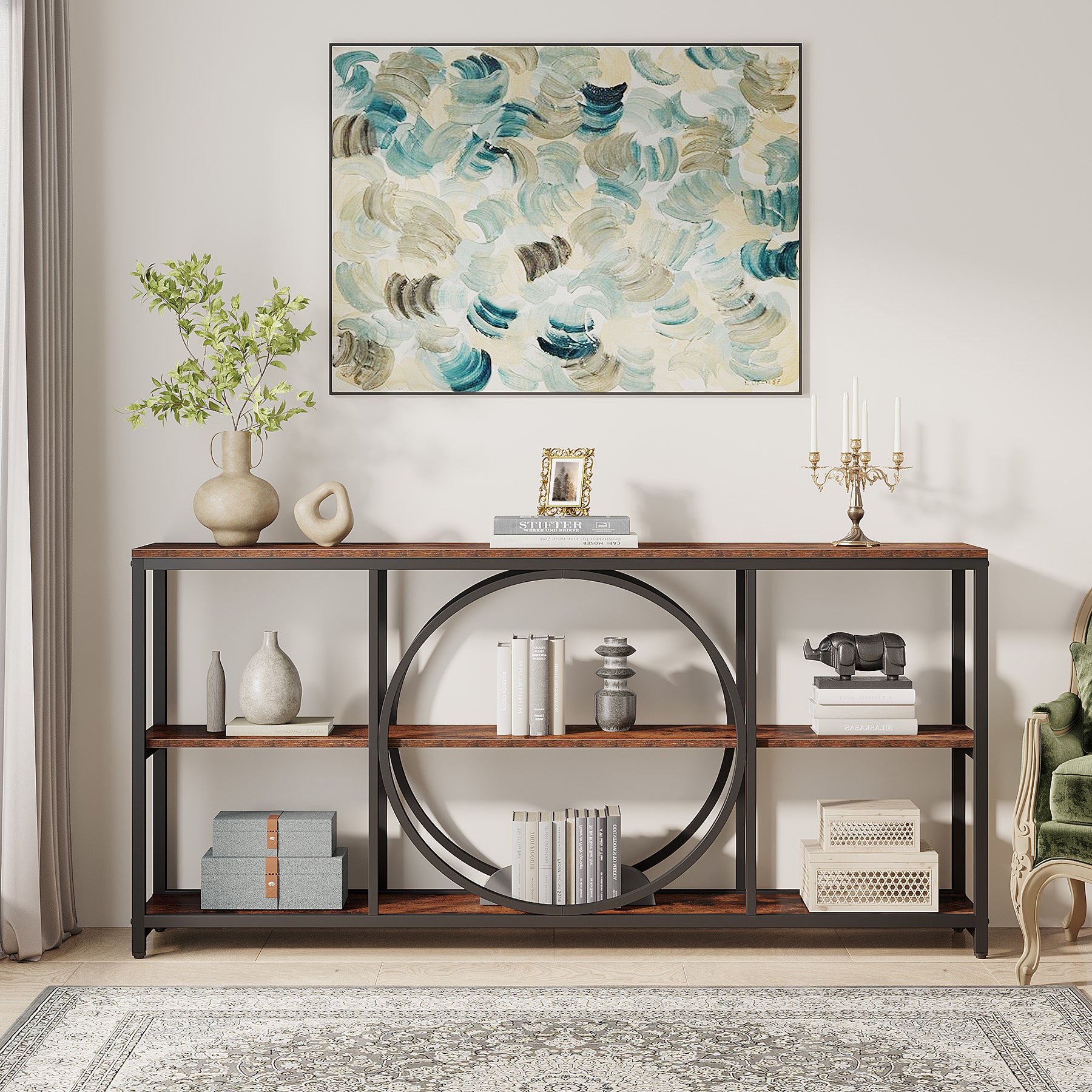 70.9" Console Table, Narrow Sofa Table with 3 Tier Storage Shelves