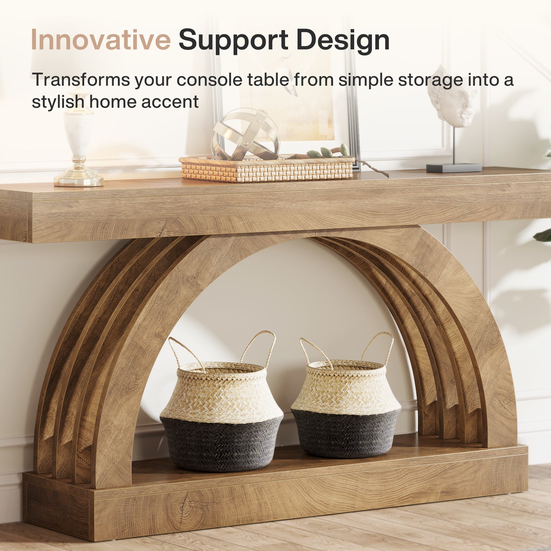 2-Tier Console Table, 63" Unique Arched Sofa Table Behind The Couch