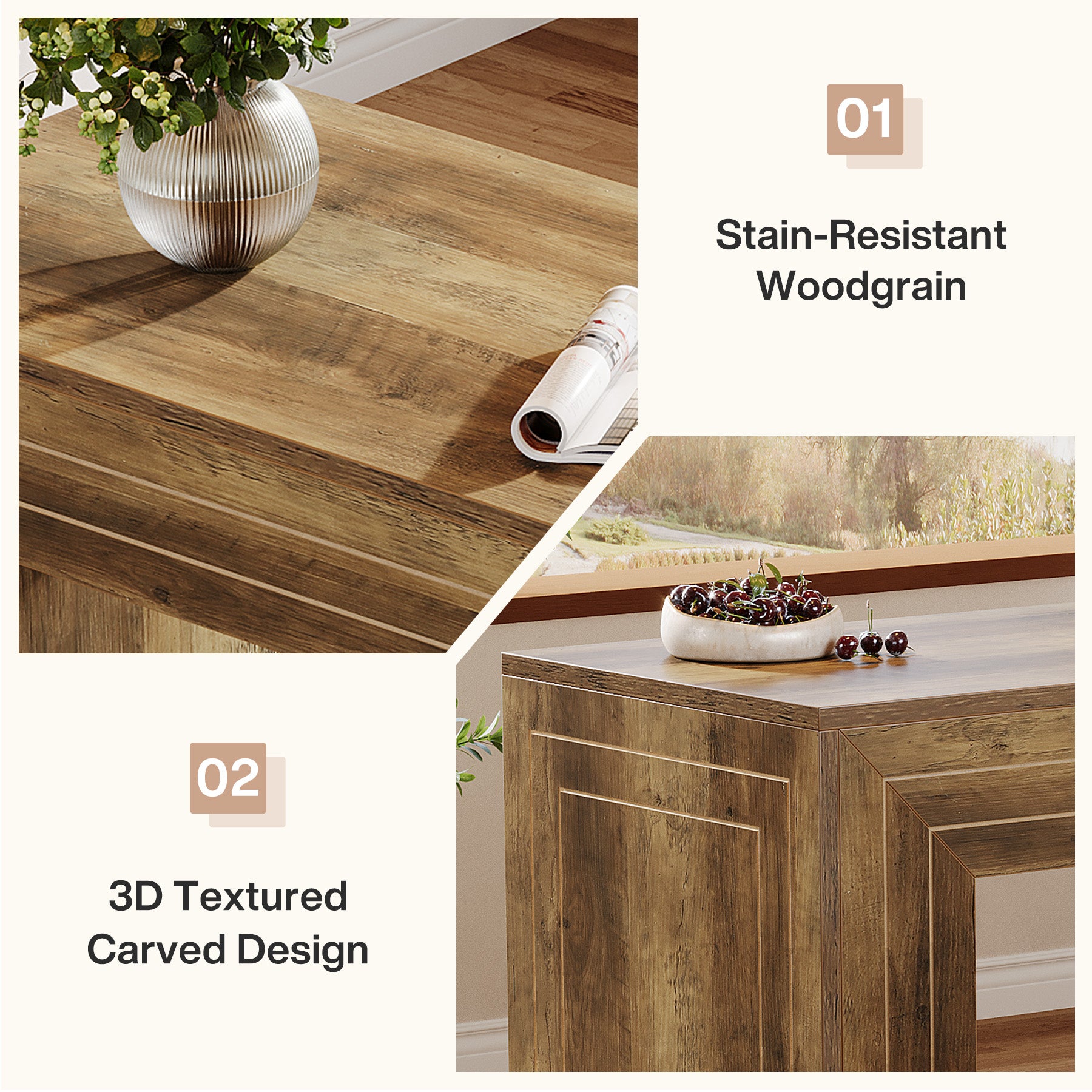 63" Bar Table, Home Counter Height Pub Table with Sturdy Rectangular Base