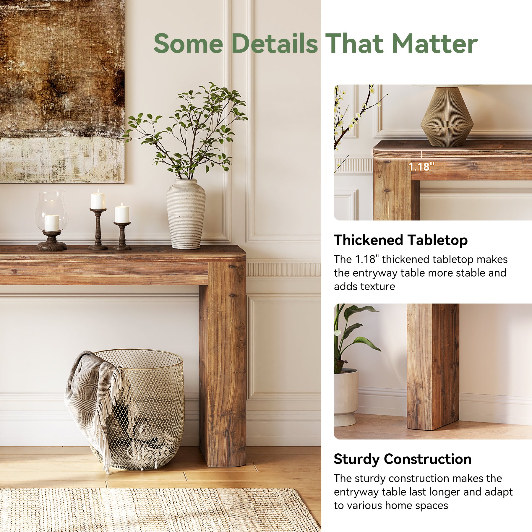 Solid Wood Console Table, 63" Entryway Sofa Table Behind Couch