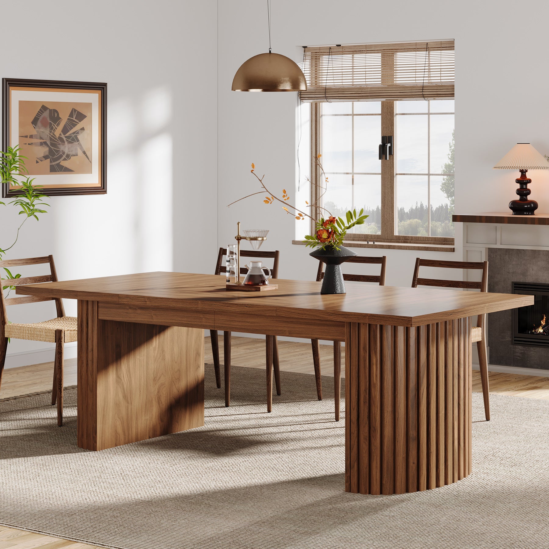 78.7" Dining Table, Farmhouse Kitchen Table With Dual Base