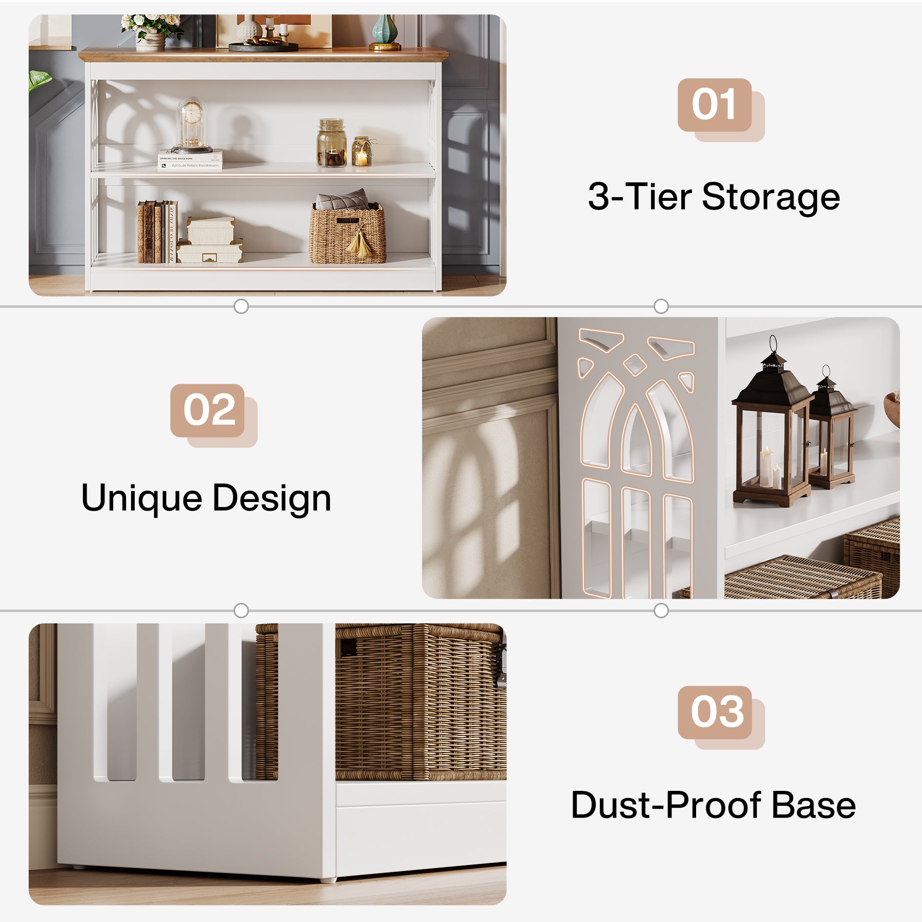 3-Tier Console Table, 41.34" Modern Entryway Sofa Table Behind the Couch