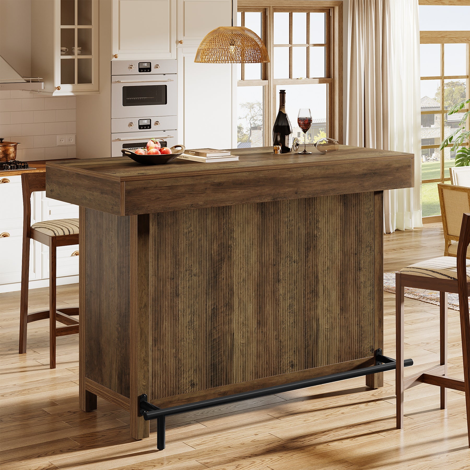 57.48" Bar Unit, Industrial Counter Height Bar Table with 2-Tier Storage