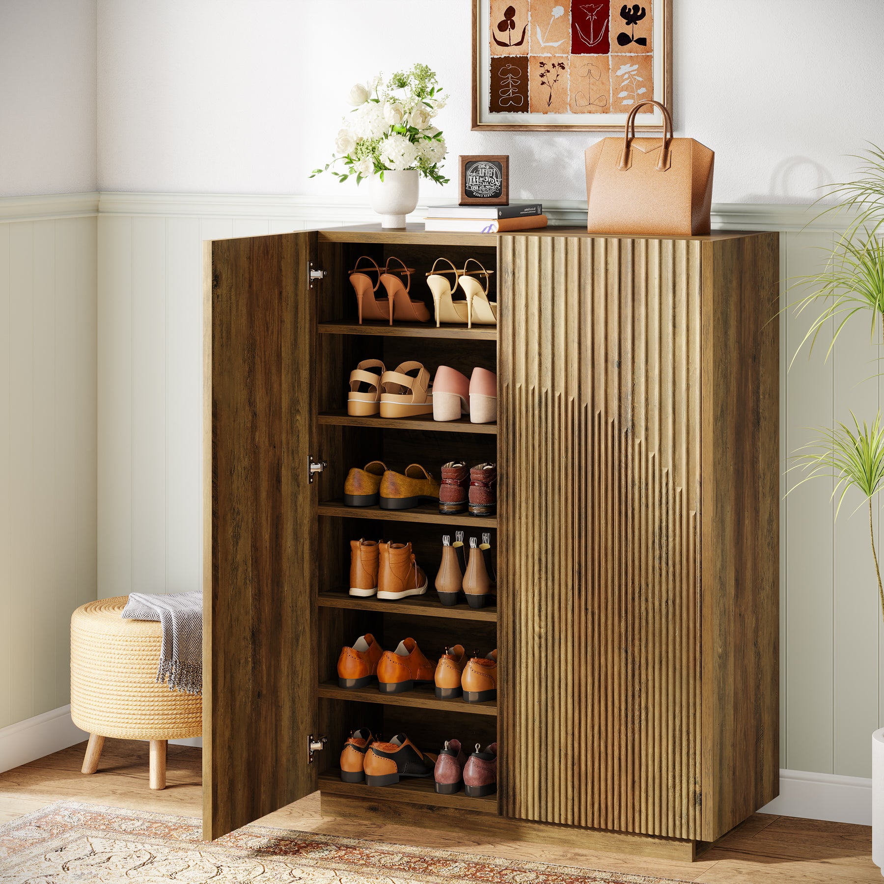 7-Tier Shoe Cabinet, 24 Pairs Shoe Storage Organizer with Fluted Doors