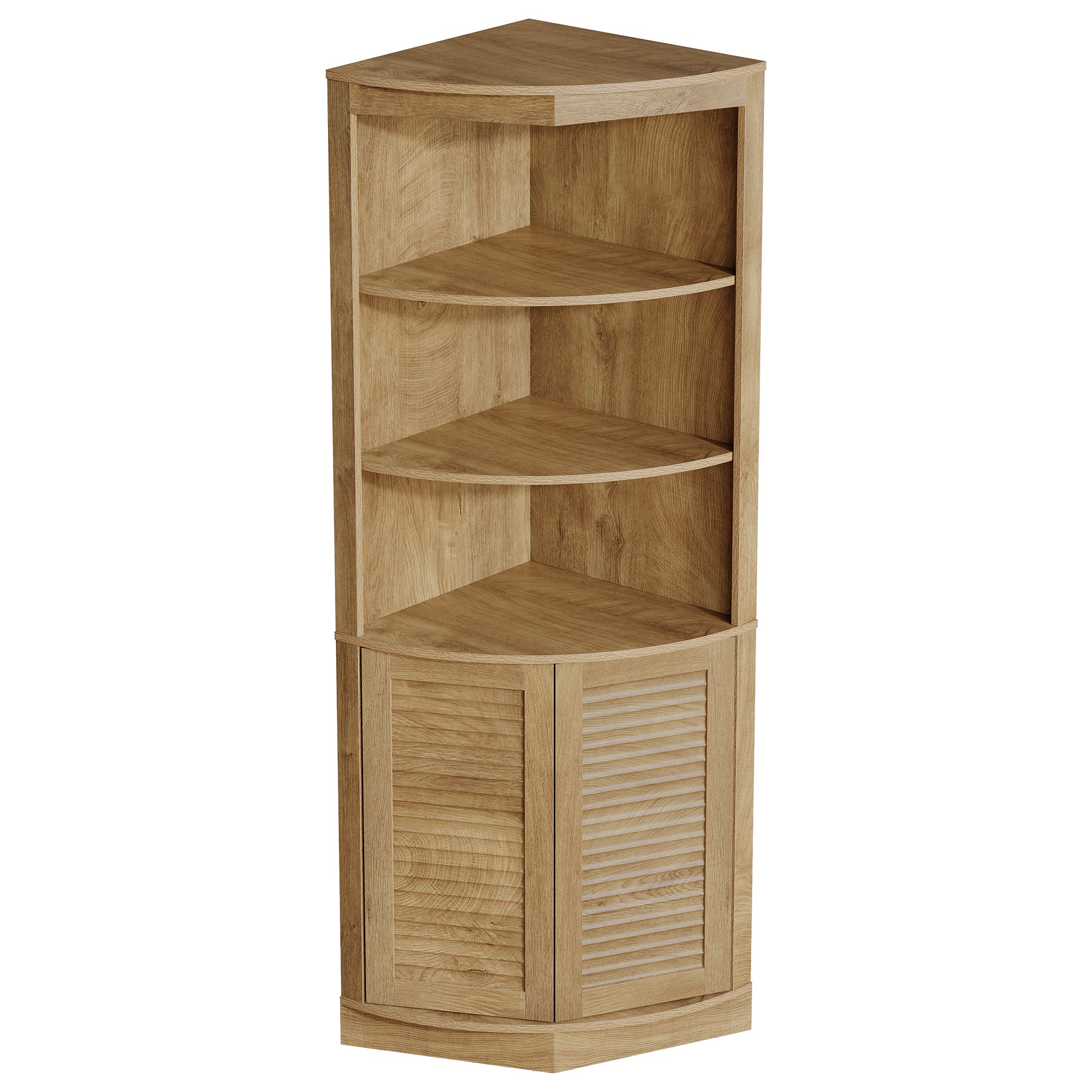 66.9" Corner Storage Cabinet, 5-Tier Corner Shelf with Fluted Doors & Open Shelves