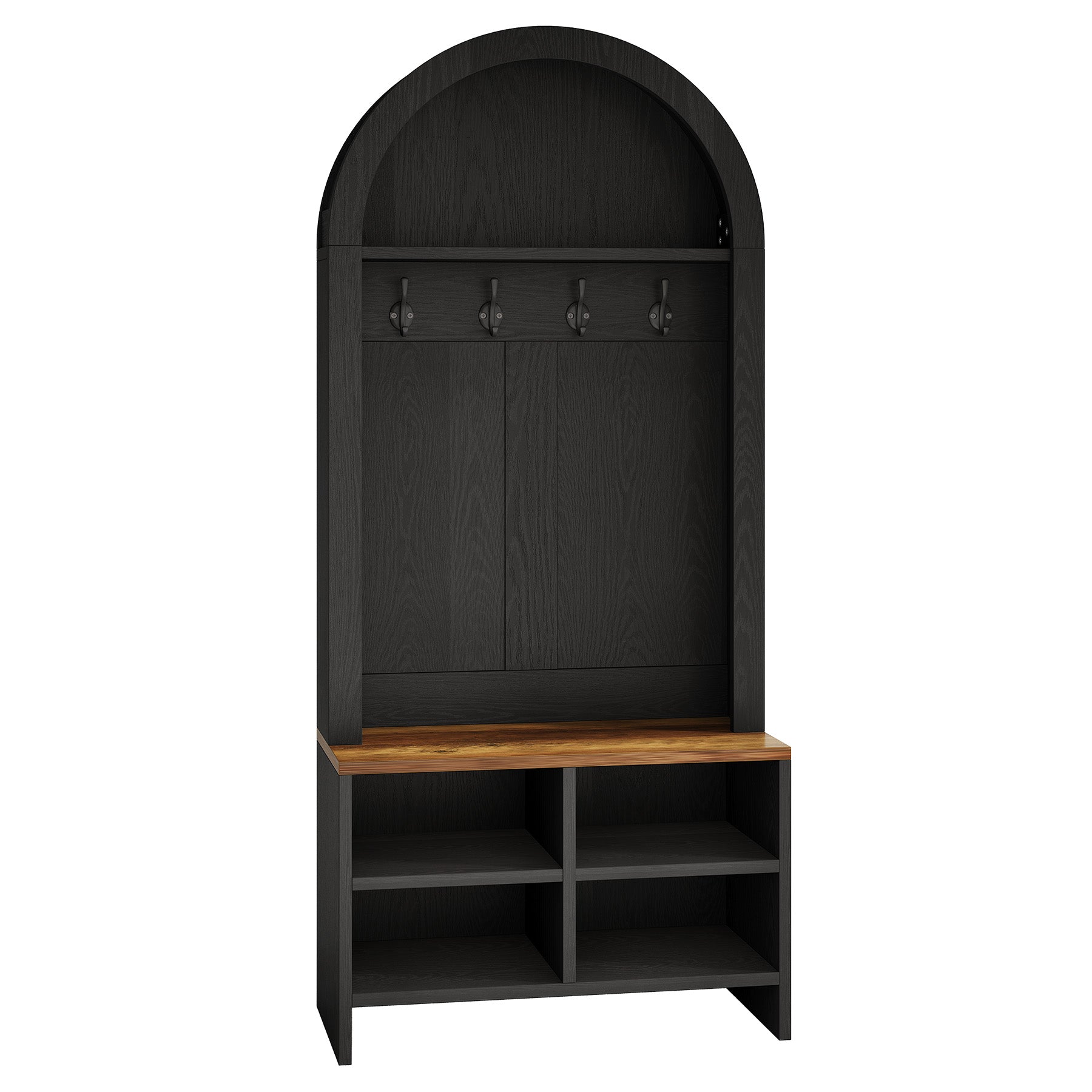 70.87“ Hall Tree, Arched Coat Rack with Bench and Shoe Storage