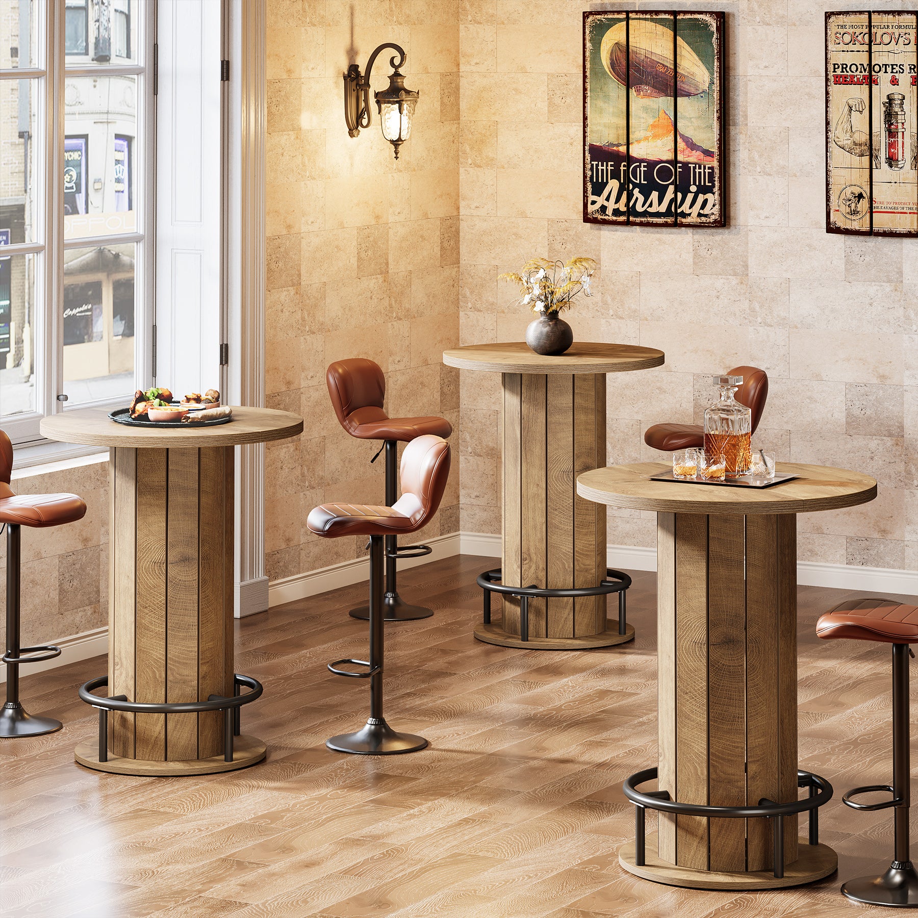 31" Bar Table, Round Bistro Pub Table with Footrest for Dining Coffee Cocktail(Only Table)