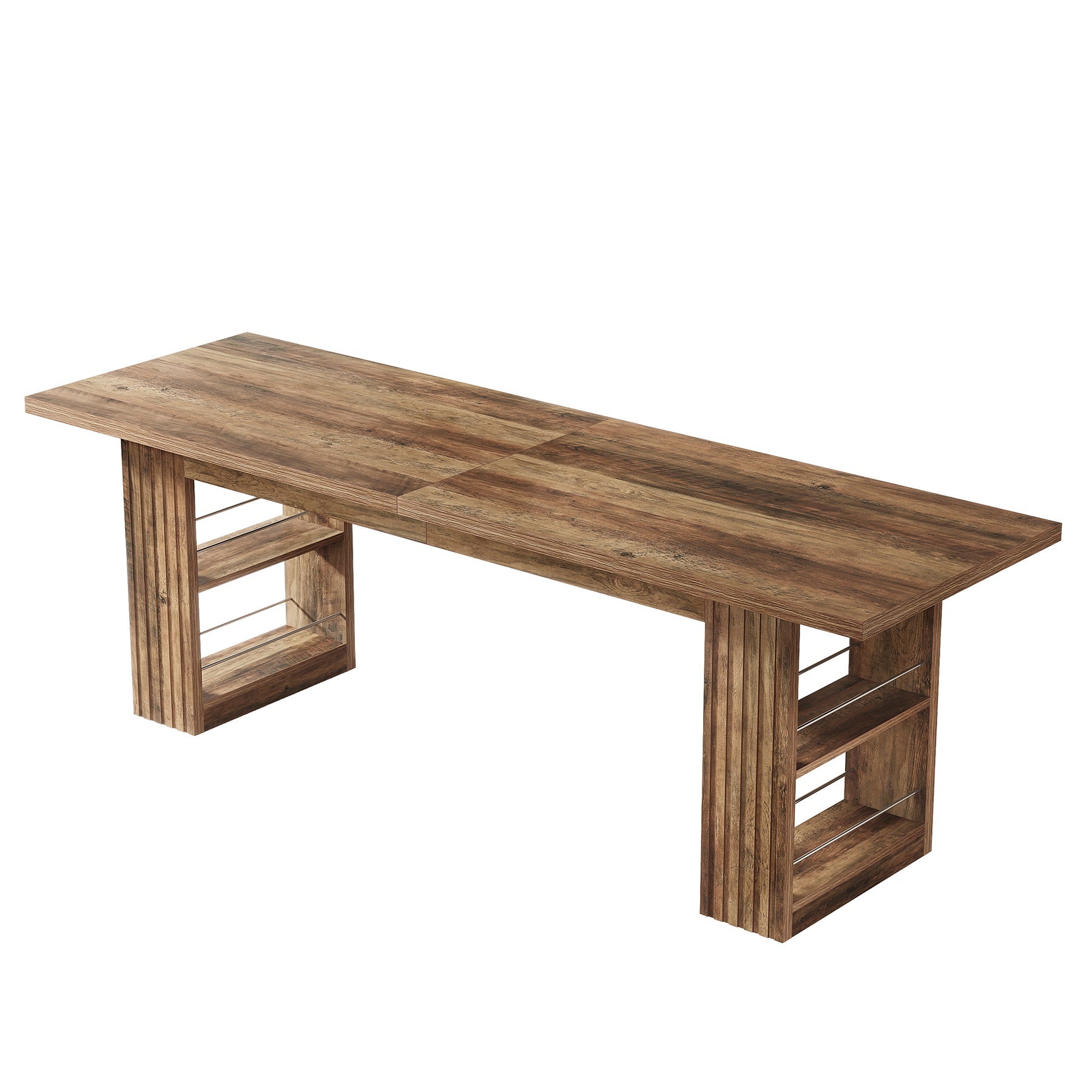 79” Farmhouse Dining Table, Large Kitchen Table with Storage Shelves for Dining Room & Kitchen
