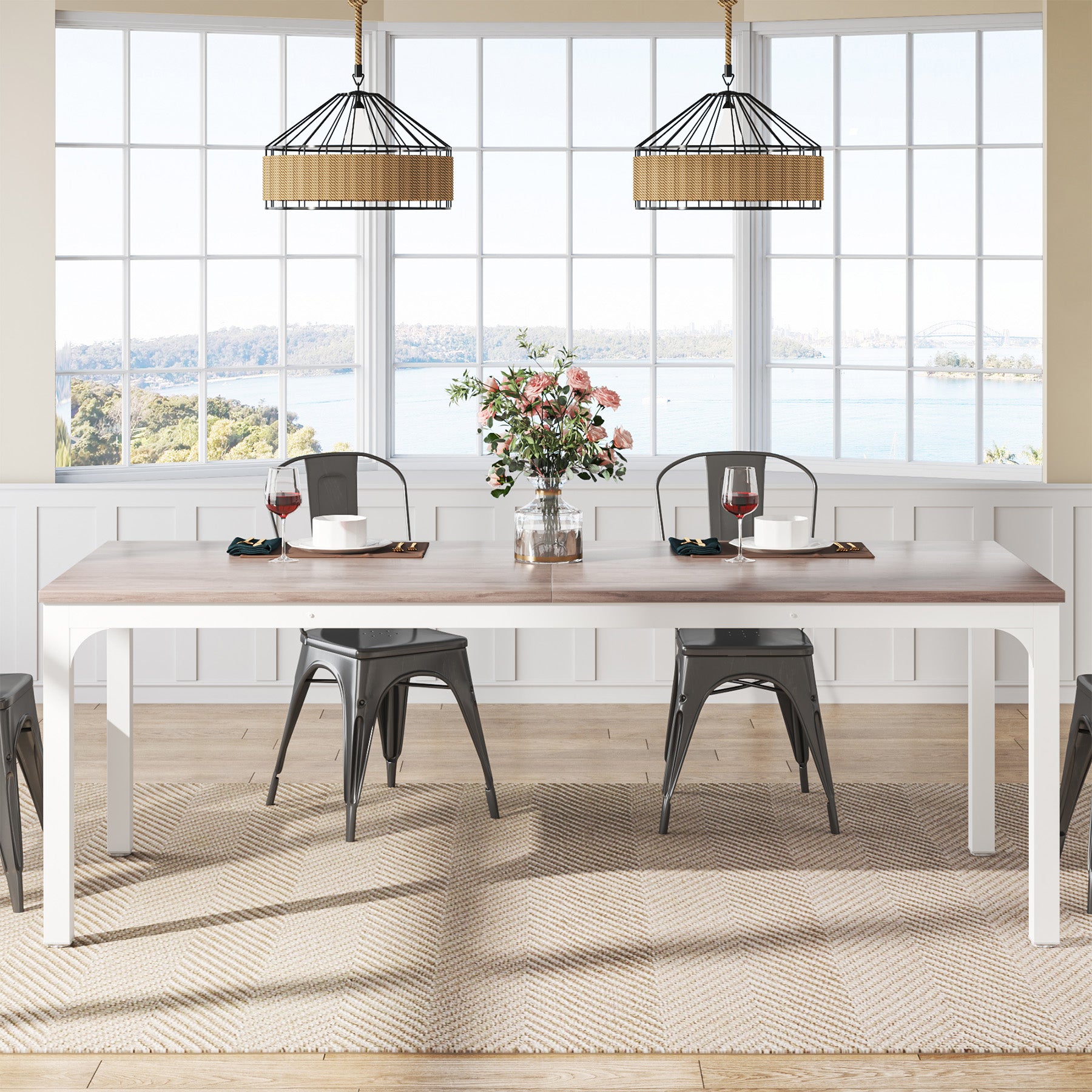 78.7" Rectangular Dining Table for 6–8 People, Long Kitchen Table