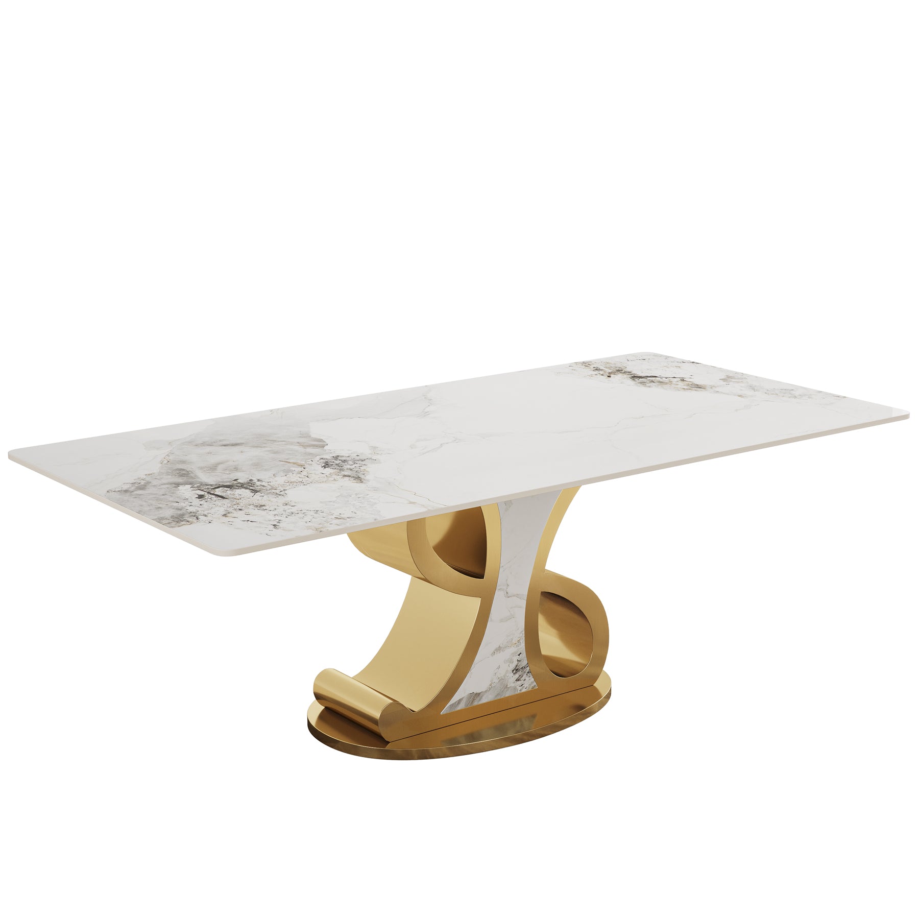 78.7" Sintered Stone Dining Table, Luxury Kitchen Table with Stainless Steel Base for 8-10