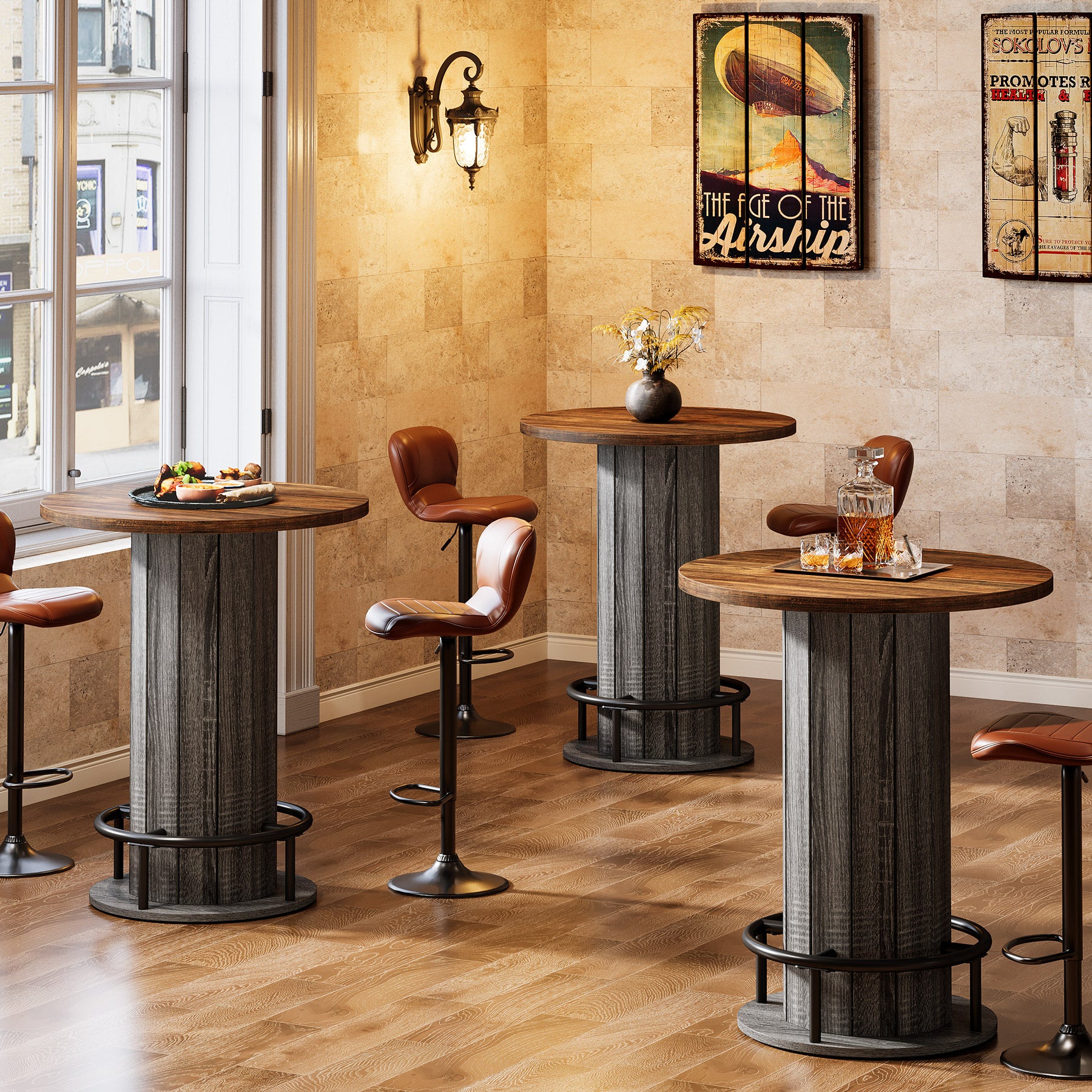 31" Bar Table, Round Bistro Pub Table with Footrest for Dining Coffee Cocktail(Only Table)