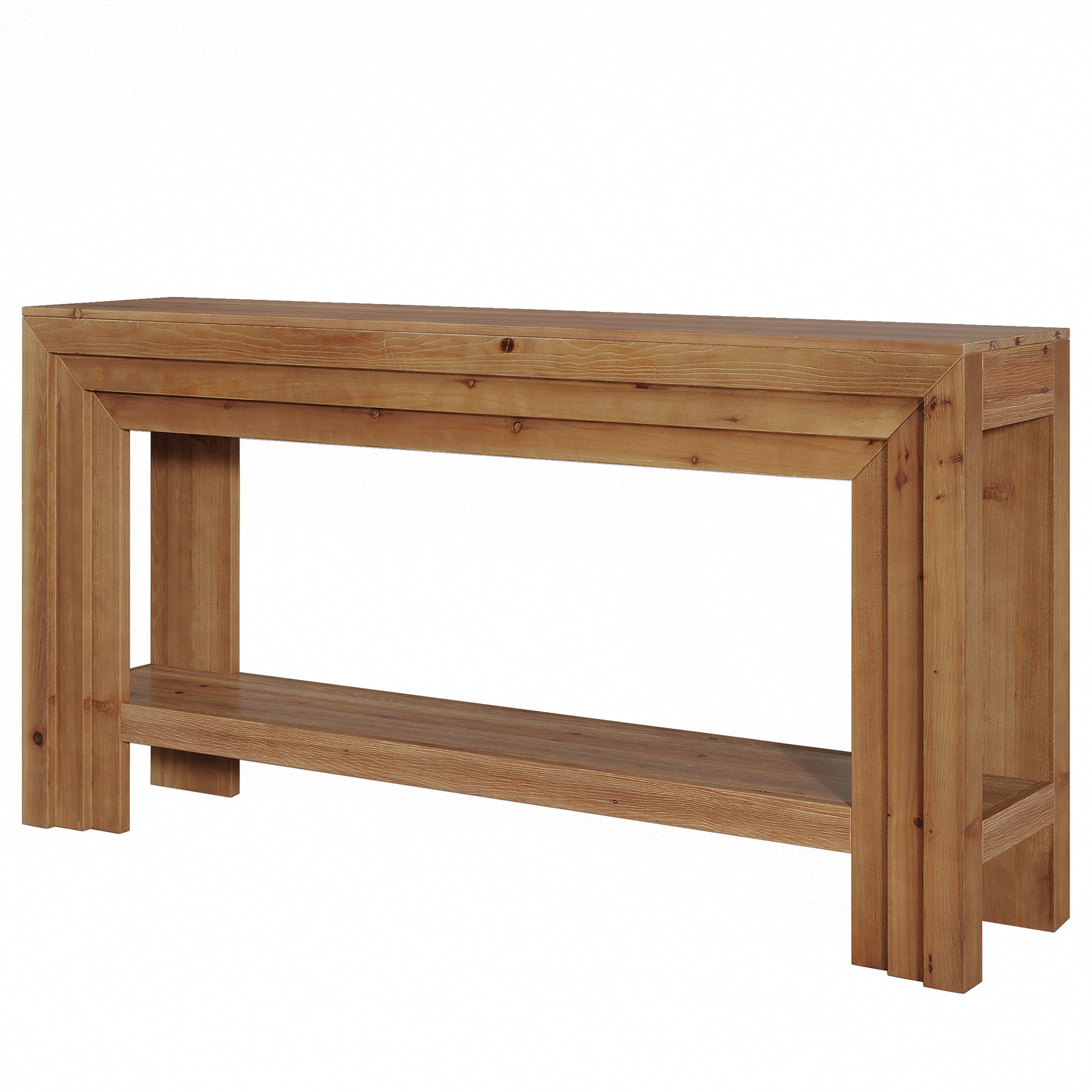 63" Solid Wood Entryway Console Table with 2-Tier Shelf, Farmhouse Sofa & Hallway Table with Dimensional Linear Frame