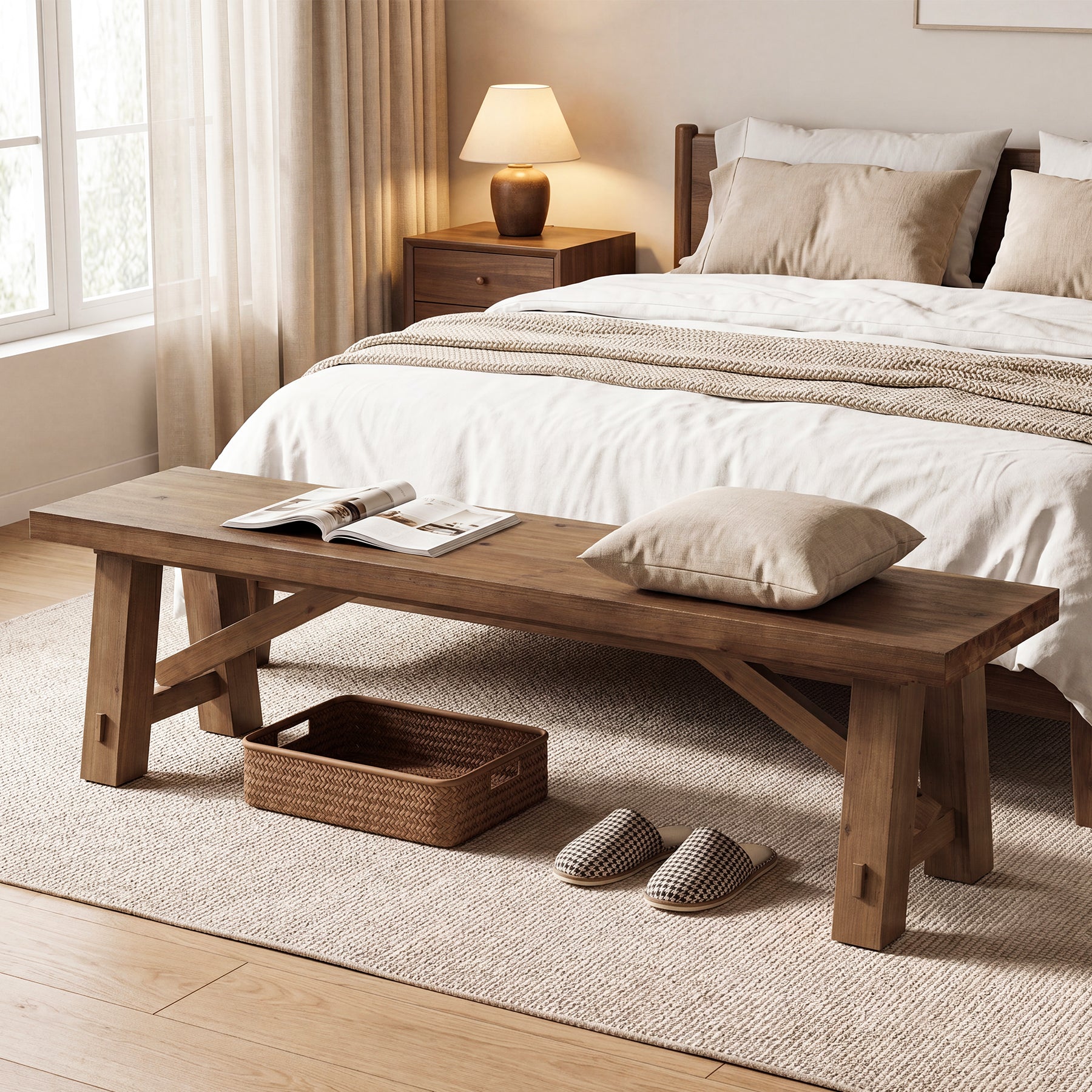 71" Solid Wood Entryway Bench, Narrow Shoe Bench End of Bed Bench for Hallway