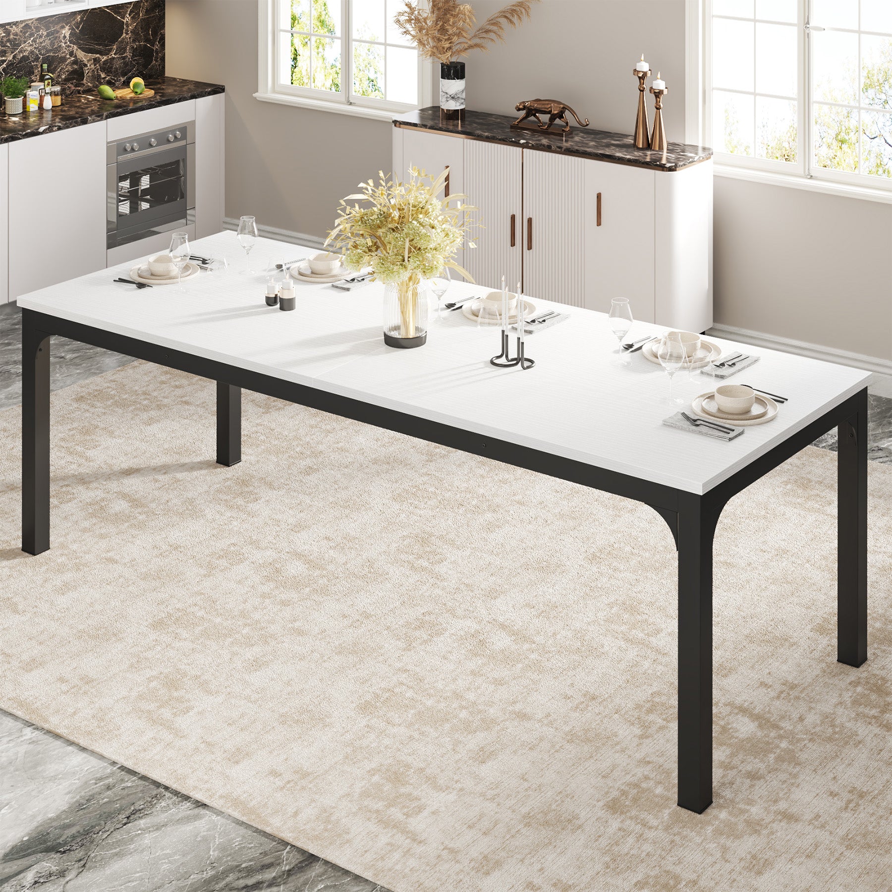 78.7" Rectangular Dining Table for 6–8 People, Long Kitchen Table