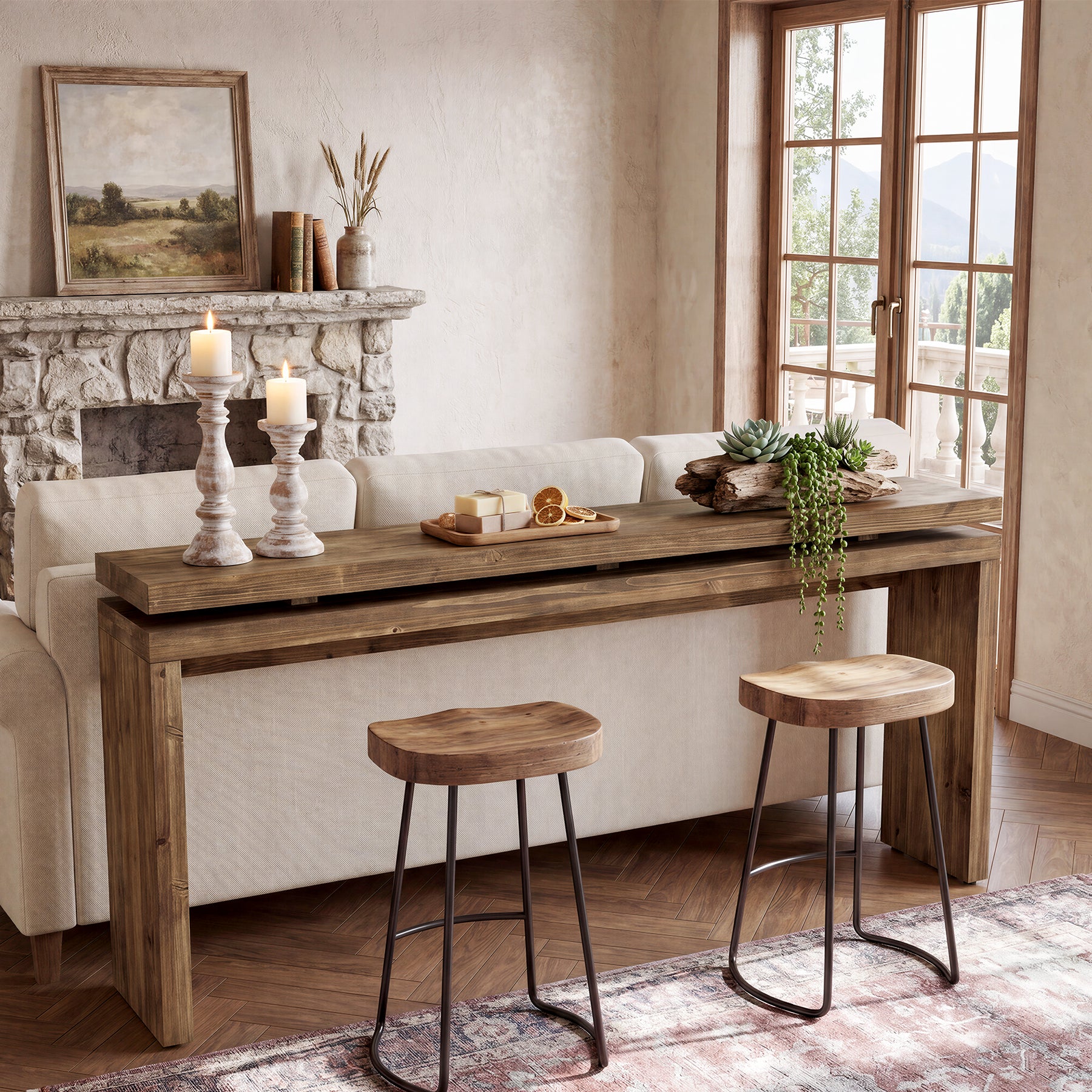 Solid Wood Console Table, 63" Farmhouse Sofa Table Behind Couch for Entryway