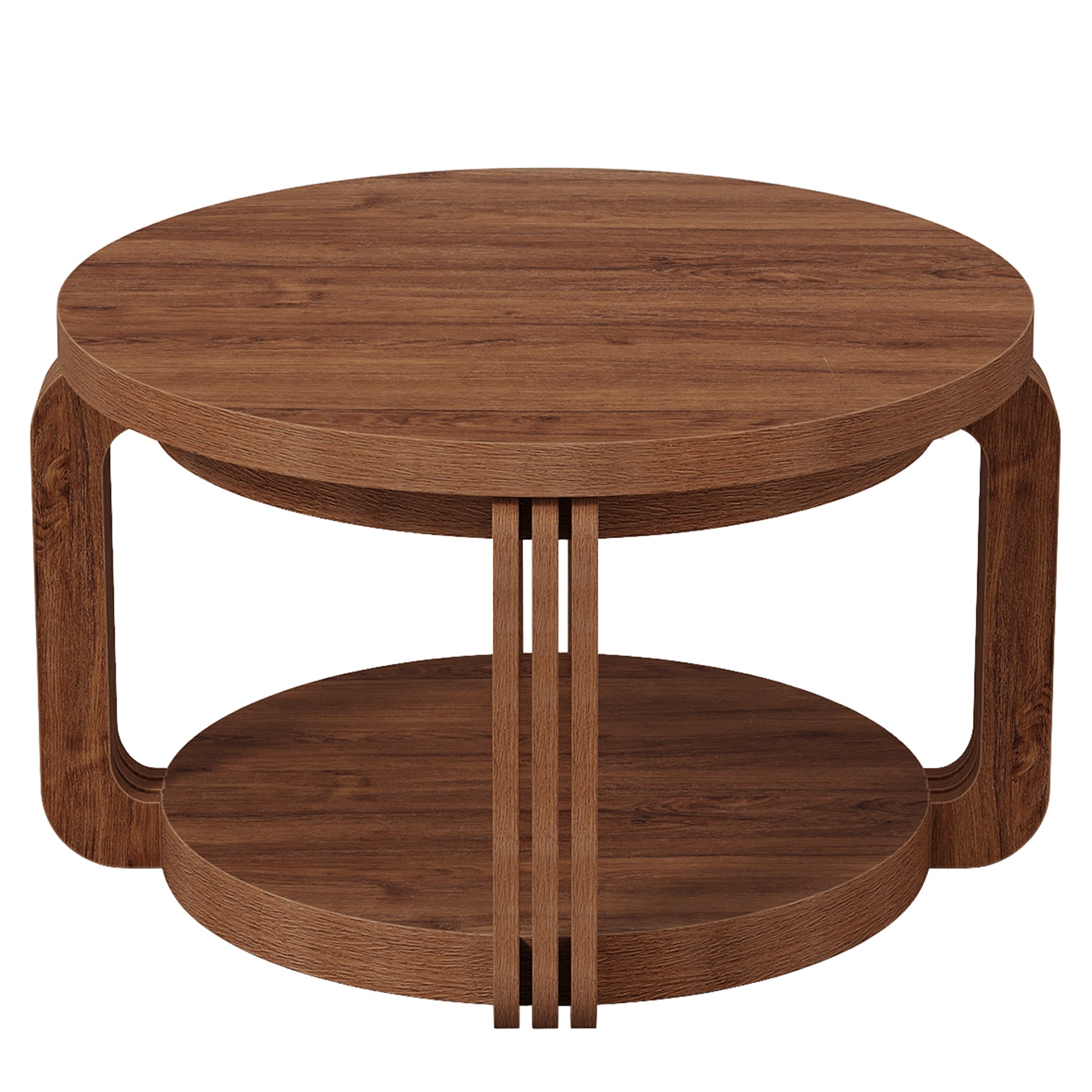 31.5-Inch Round Coffee Table with 2-Tier Storage, Arch Design Center Table for Living Room