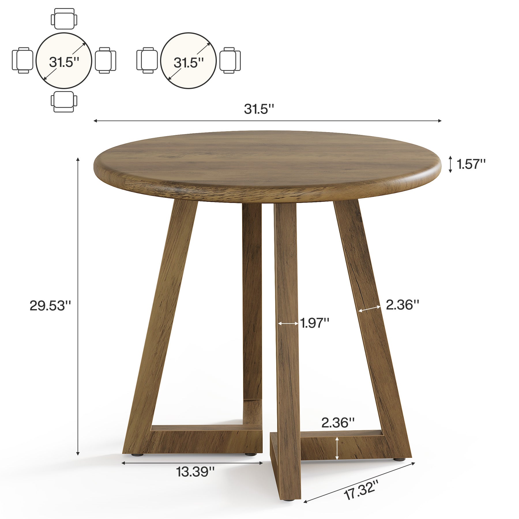 Round Dining Table for 2-4 People, 31.5" Kitchen Table for Dining Room