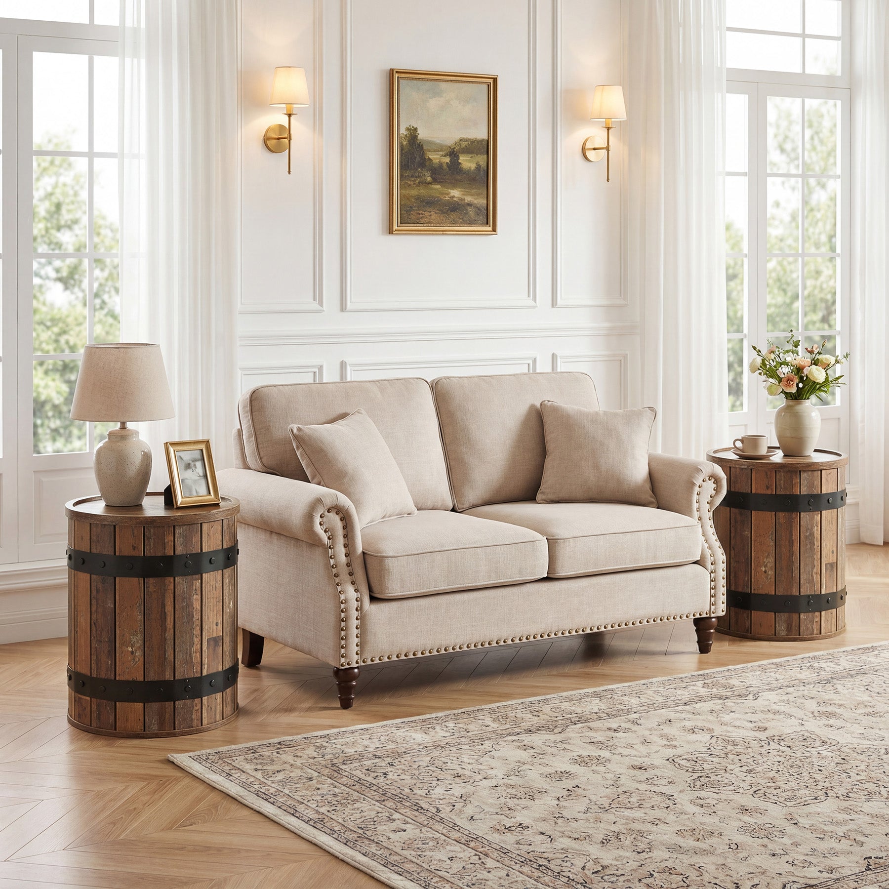 19.68" Barrel Side Table with Hidden Storage, Round Wood End Table with Lid for Living Room and Bedroom